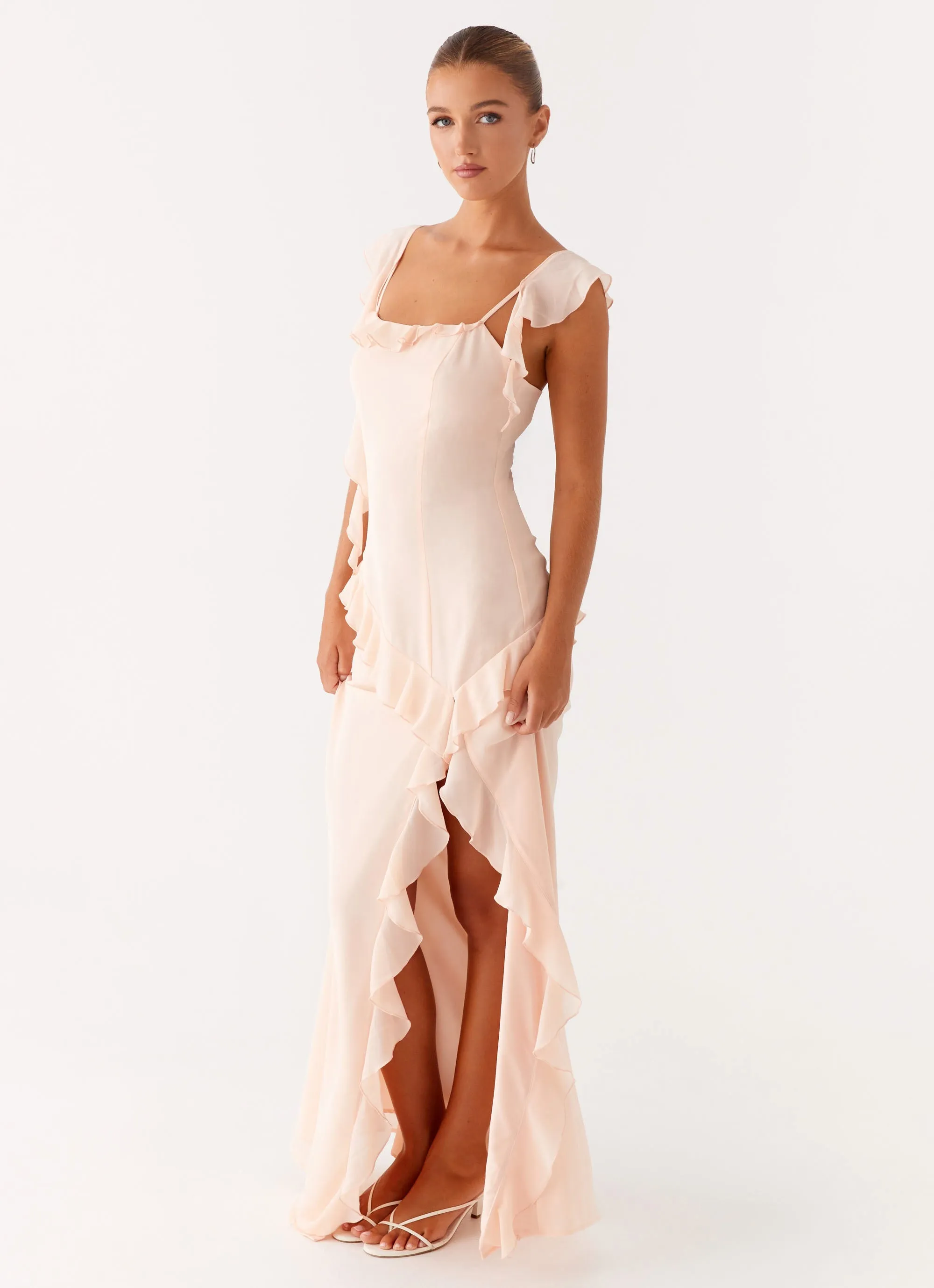 Naya Maxi Dress - Peach Tulle Flow
