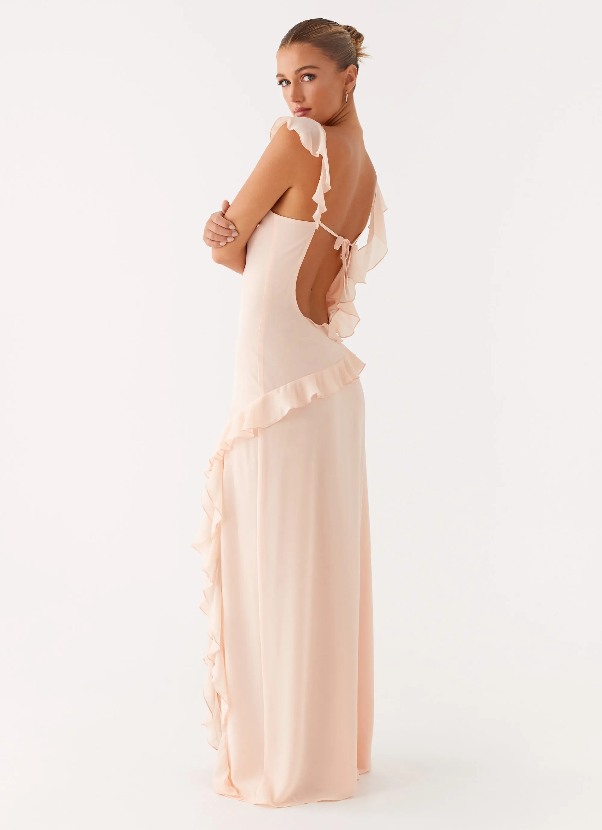 Elegant Fabric Midi-Length Naya Maxi Dress - Peach