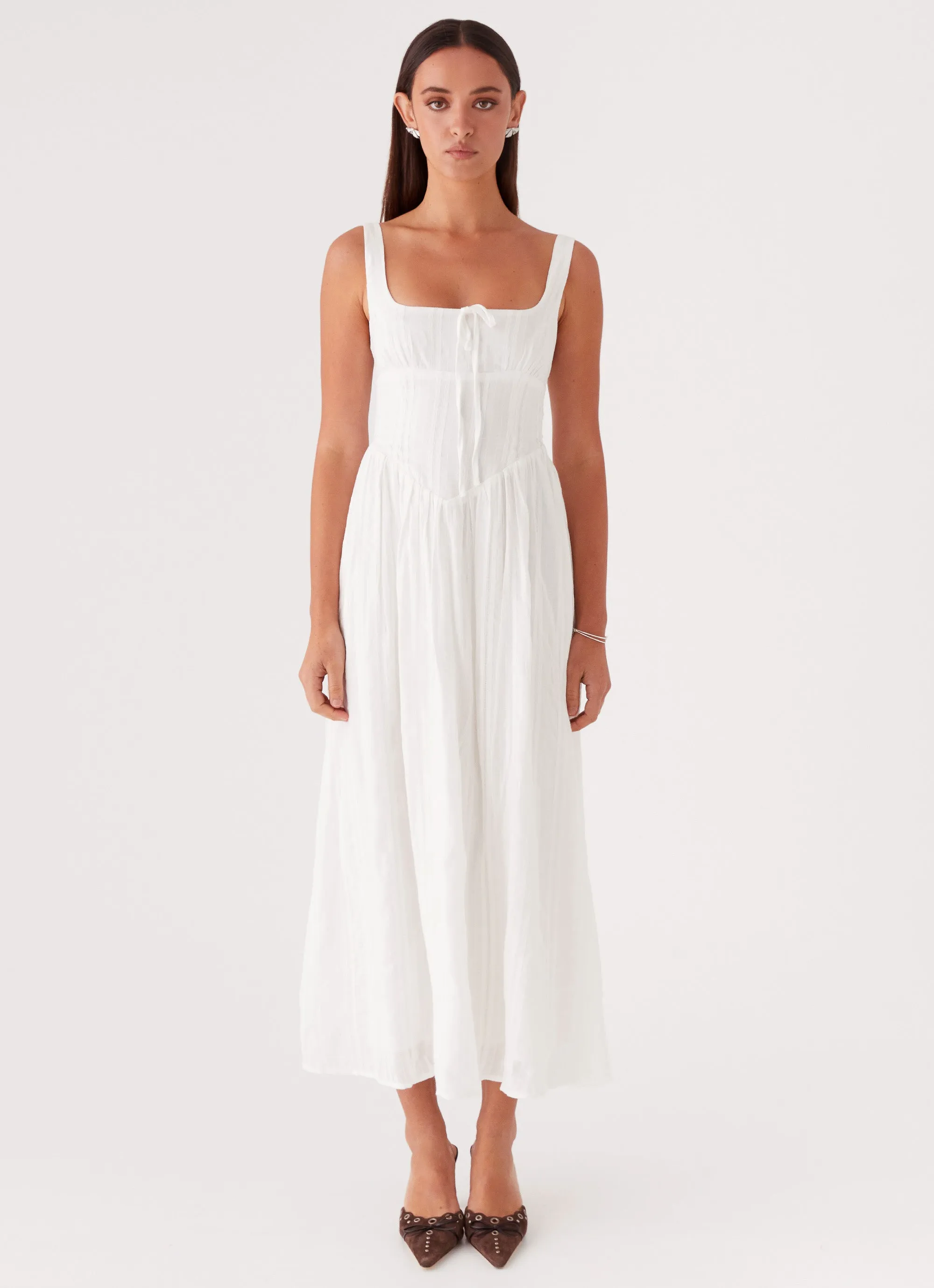 Pascuelle Midi Dress - White Slit-Hem