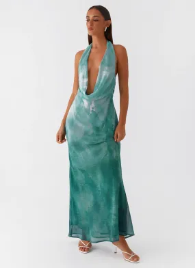 Flattering Shape Wear Motion Light Nerissa Cowl Neck Maxi Dress - Green Tie Dye