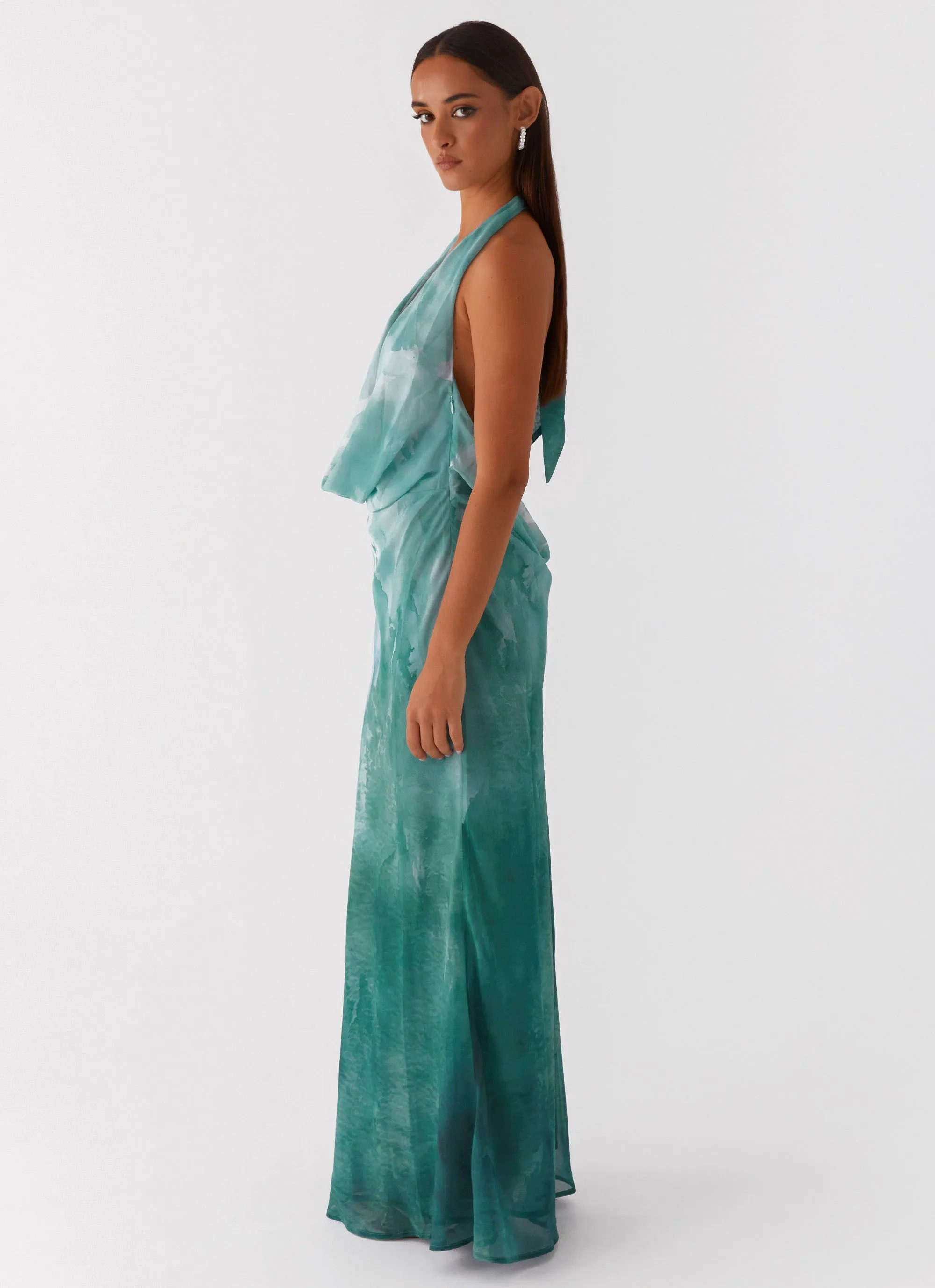 Silky Surface Seasonal Essential Nerissa Cowl Neck Maxi Dress - Green Tie Dye