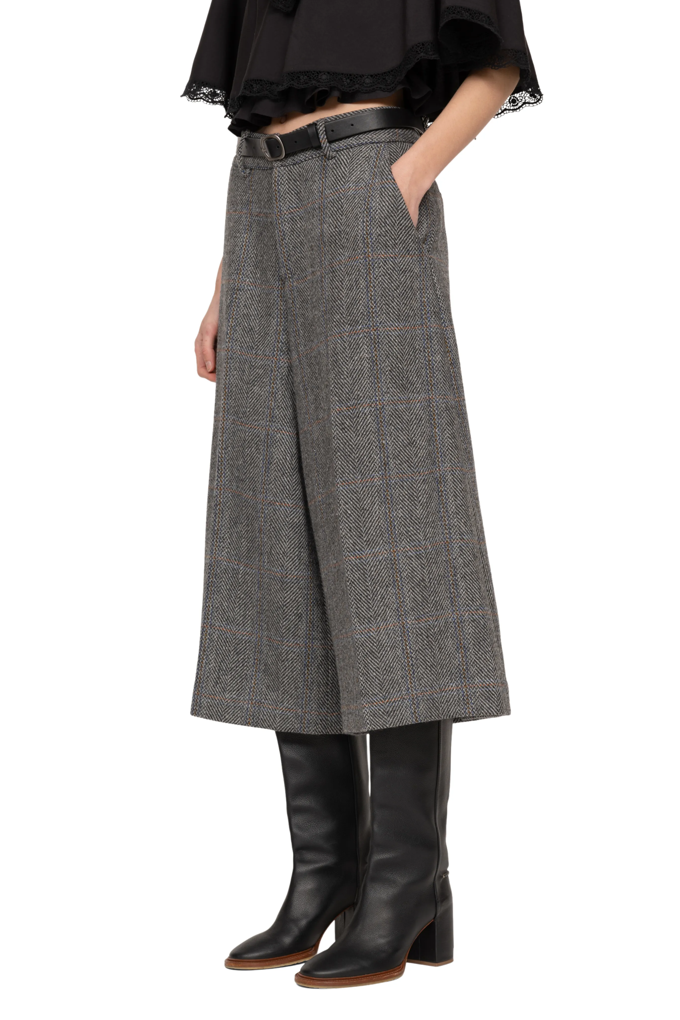 Eleni Culotte Pants with Leather Belt DoubleLayeredHem Active Wear