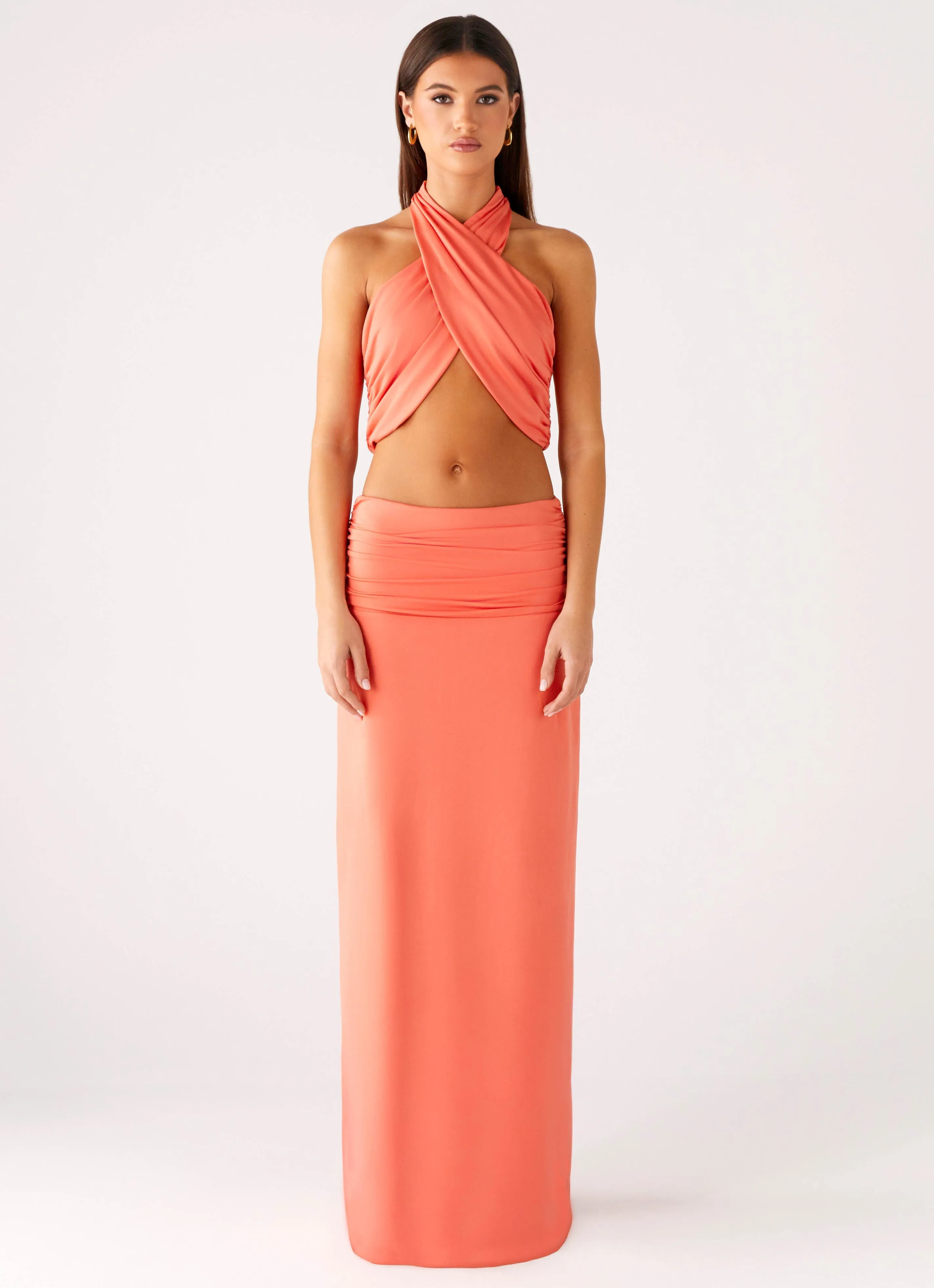 Elisabetta Maxi Skirt - Coral Outfit Focused
