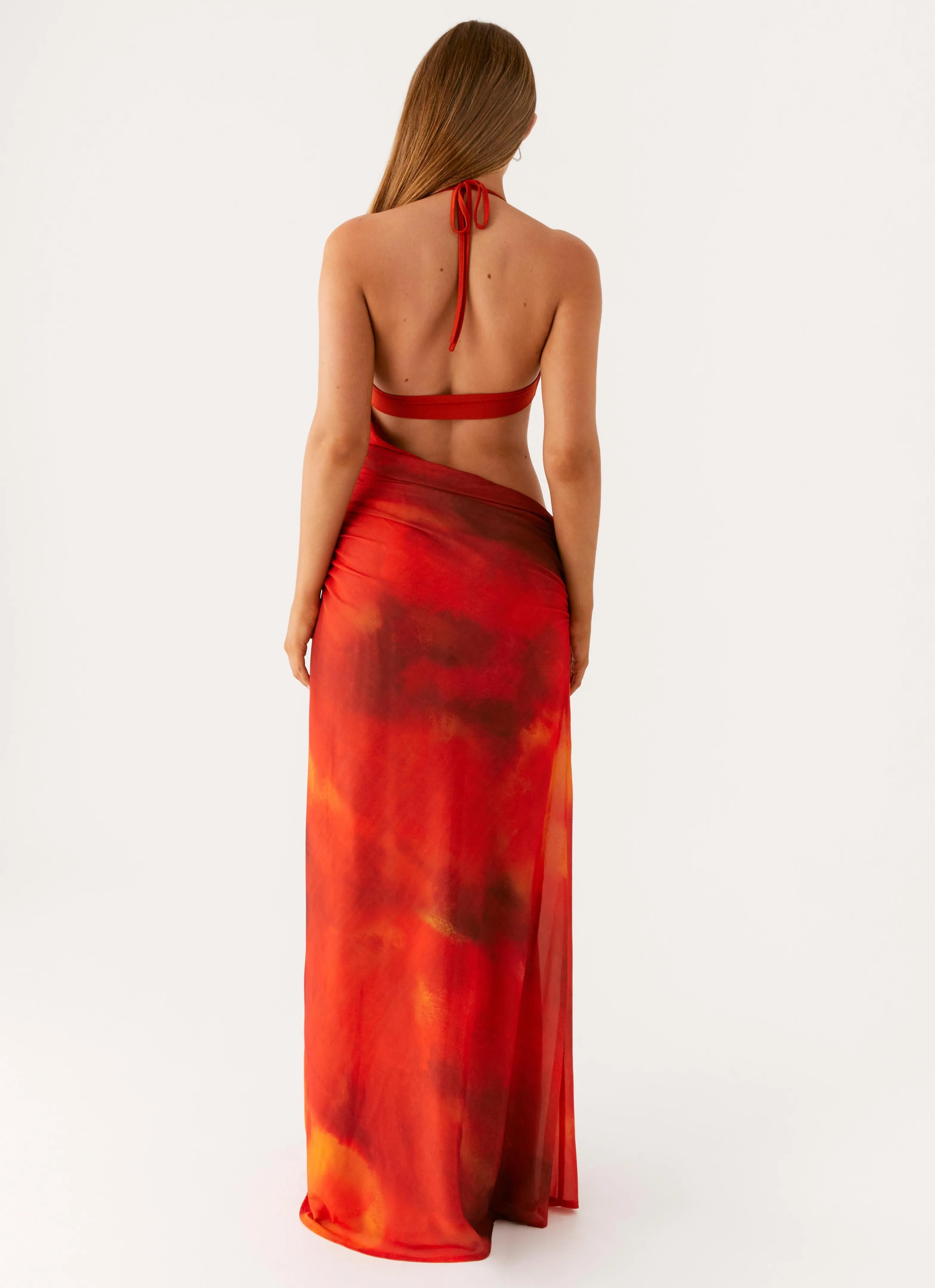 Elixis Maxi Dress - Scarlet Blur Light Motion Calm Texture