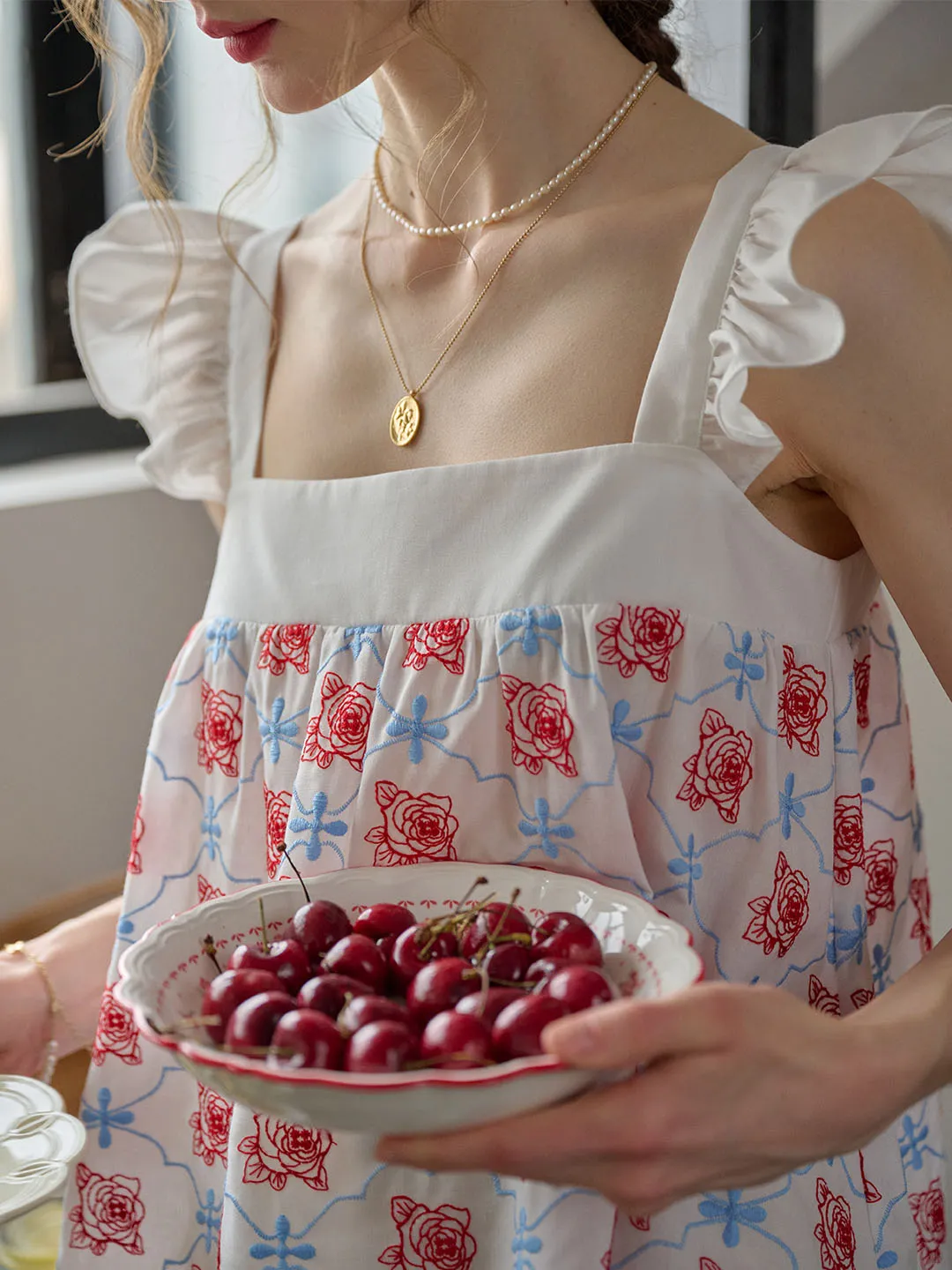 Ellie Color Block Square Neckline Embroidered Butterfly Sleeve Top Versatile Design QuickDryTechnology