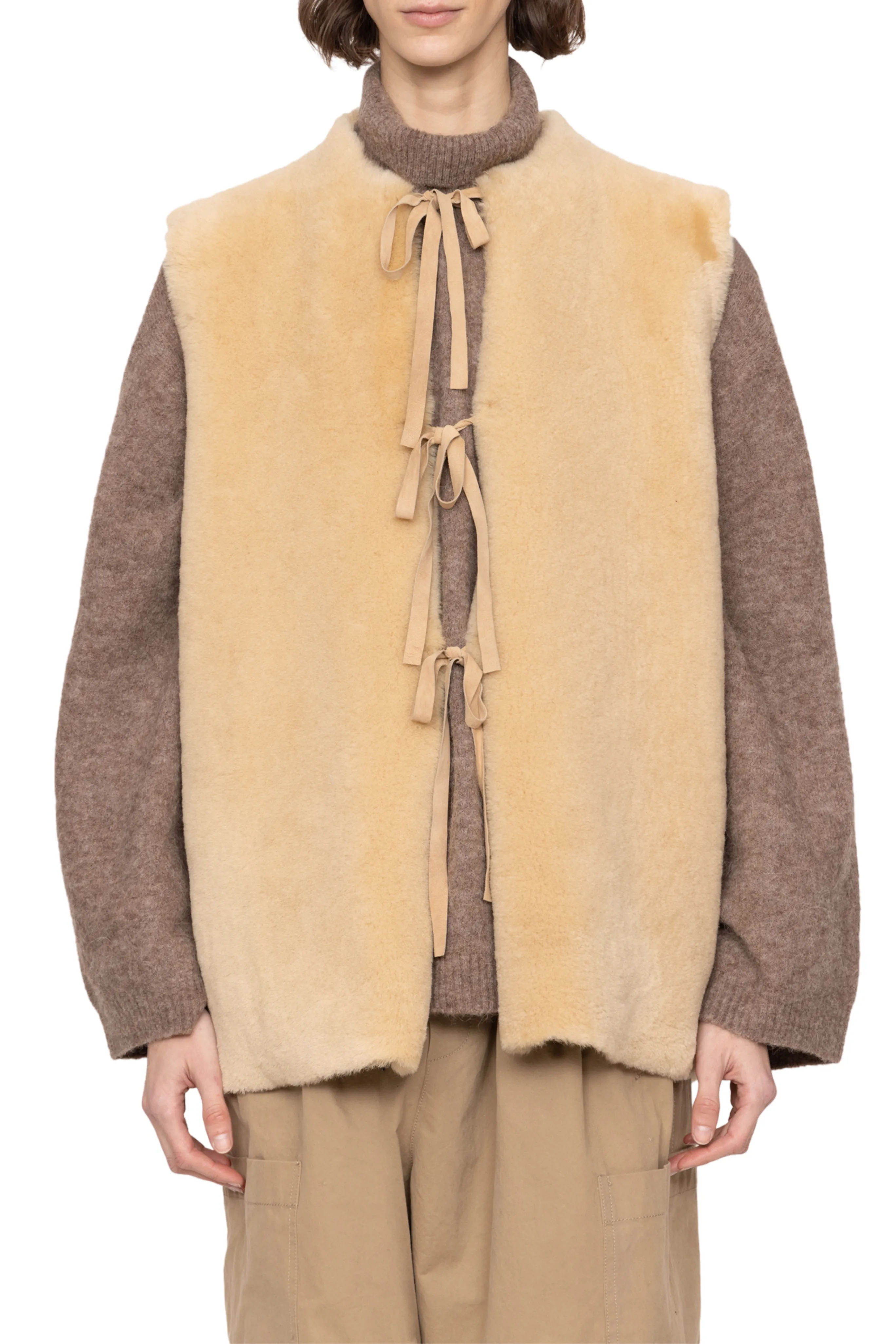 Flexible Cuffs Elliot Shearling Tie-Front Vest