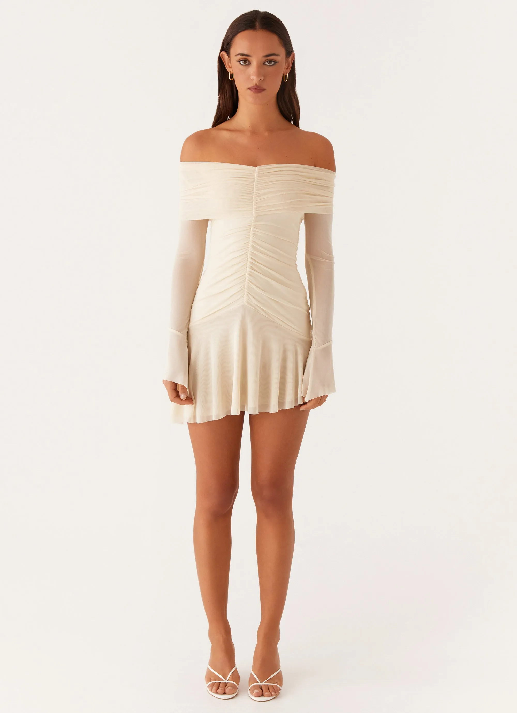 All Season Minimal Touch Ellis Ruched Mini Dress - Pastel Yellow