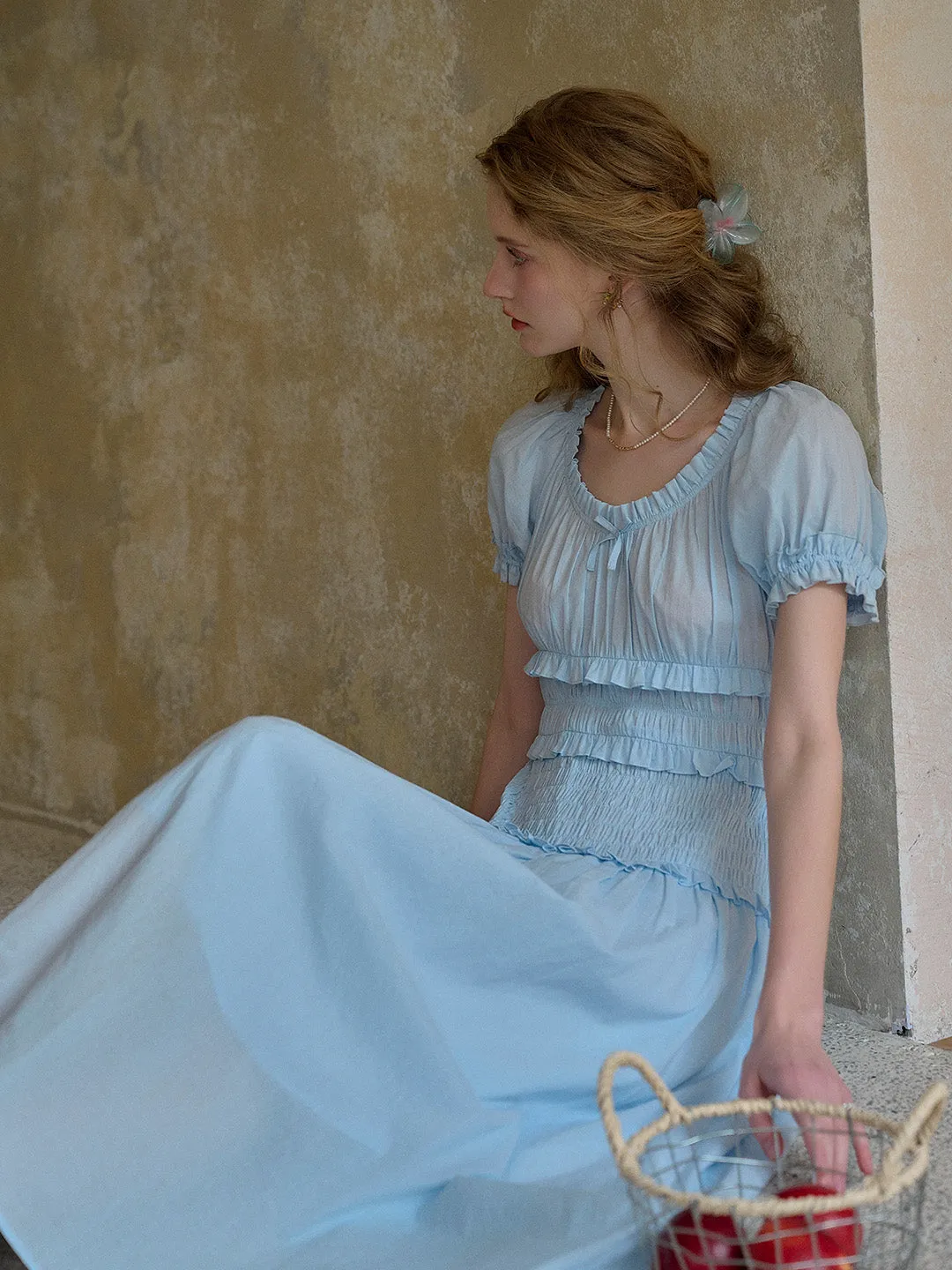 Elowen Round Neck Pleated 100% Cotton Dress Smart Design