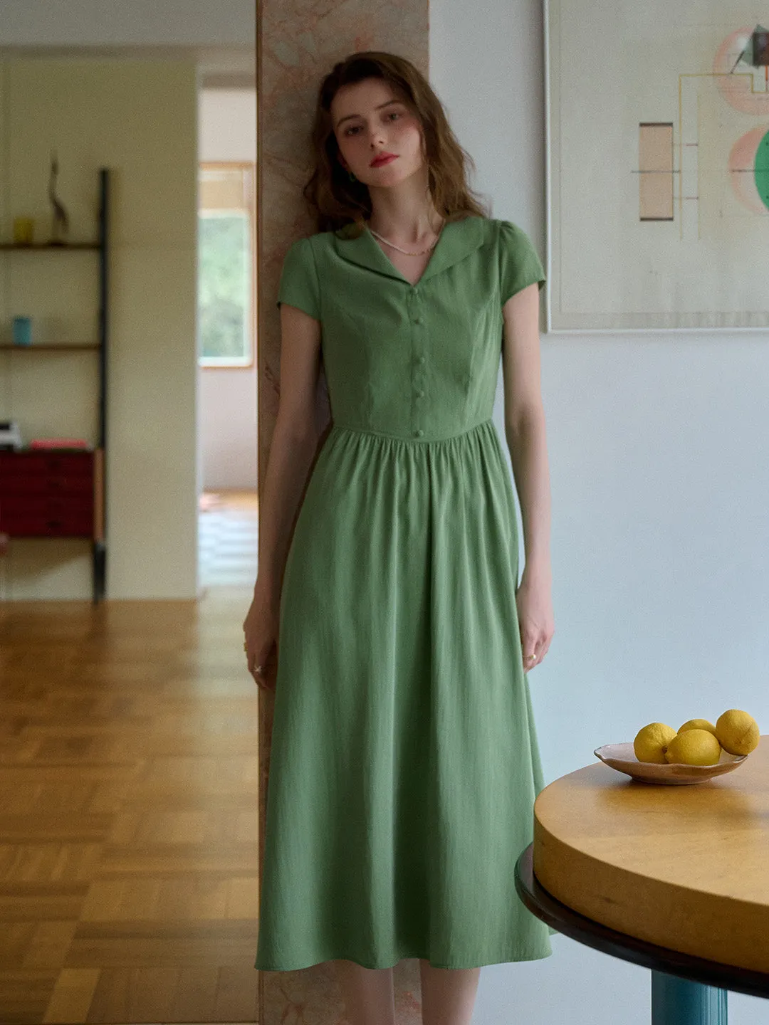 Elsie V-Neck Waist Modal Dress Bright Accent