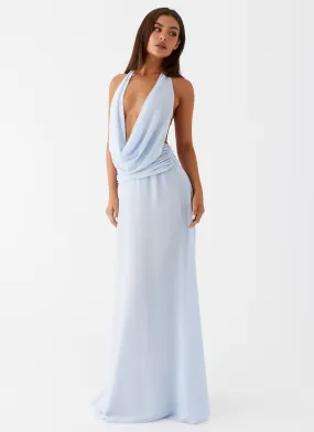 Wool-Blend Elysia Chiffon Maxi Dress - Baby Blue