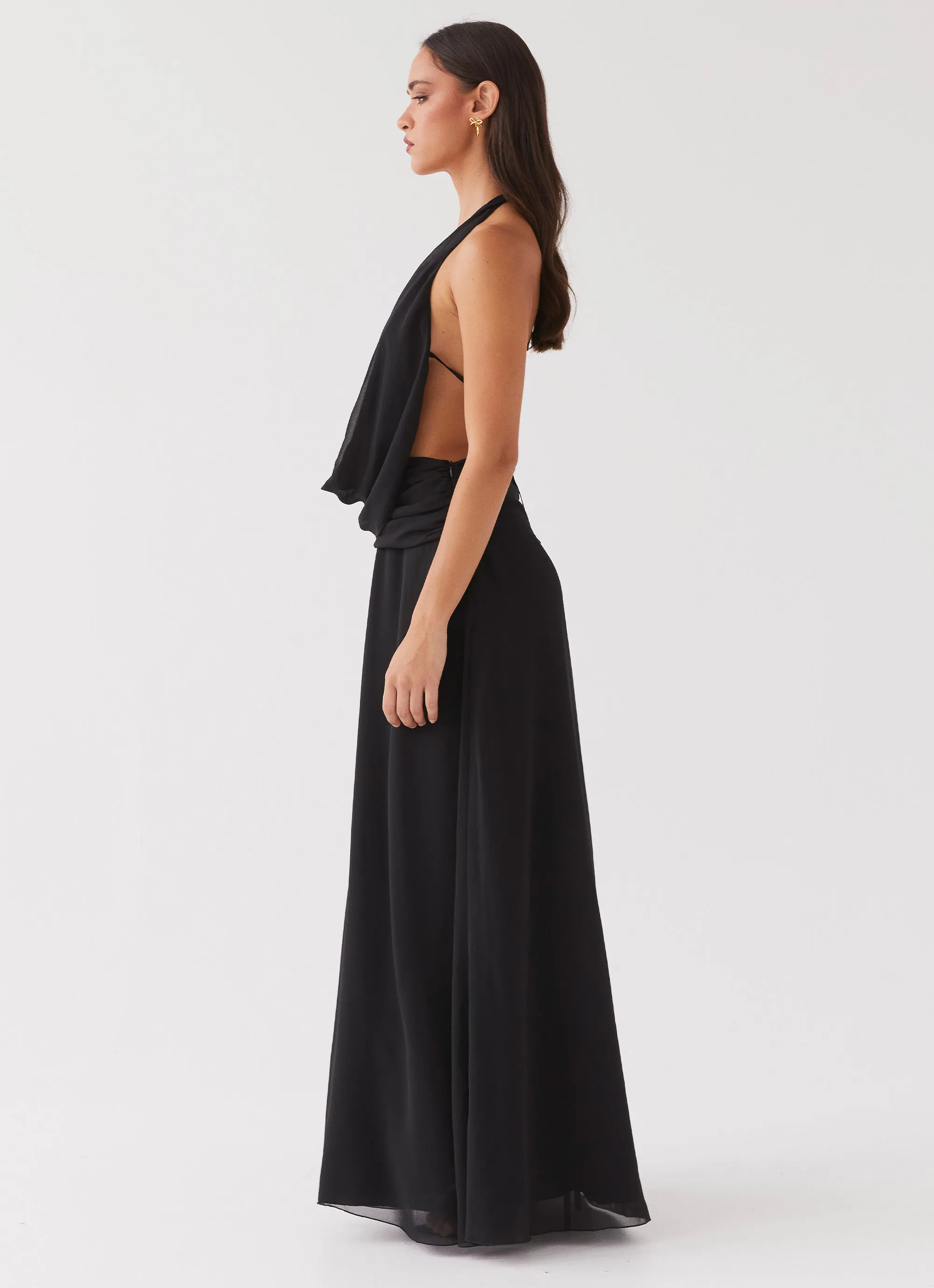 Elysia Chiffon Maxi Dress - Black Balanced Mood