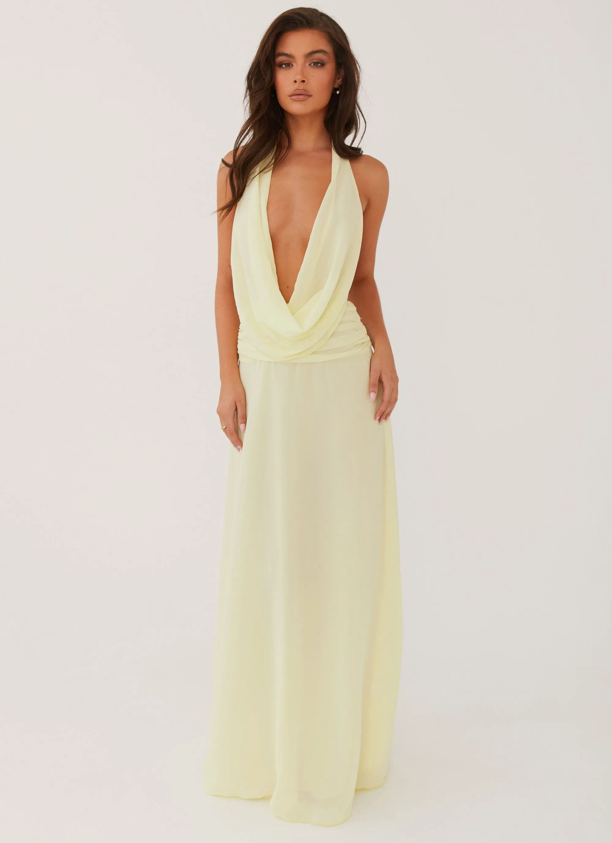 Elysia Chiffon Maxi Dress - Lemon Crisp Texture Feminine Design