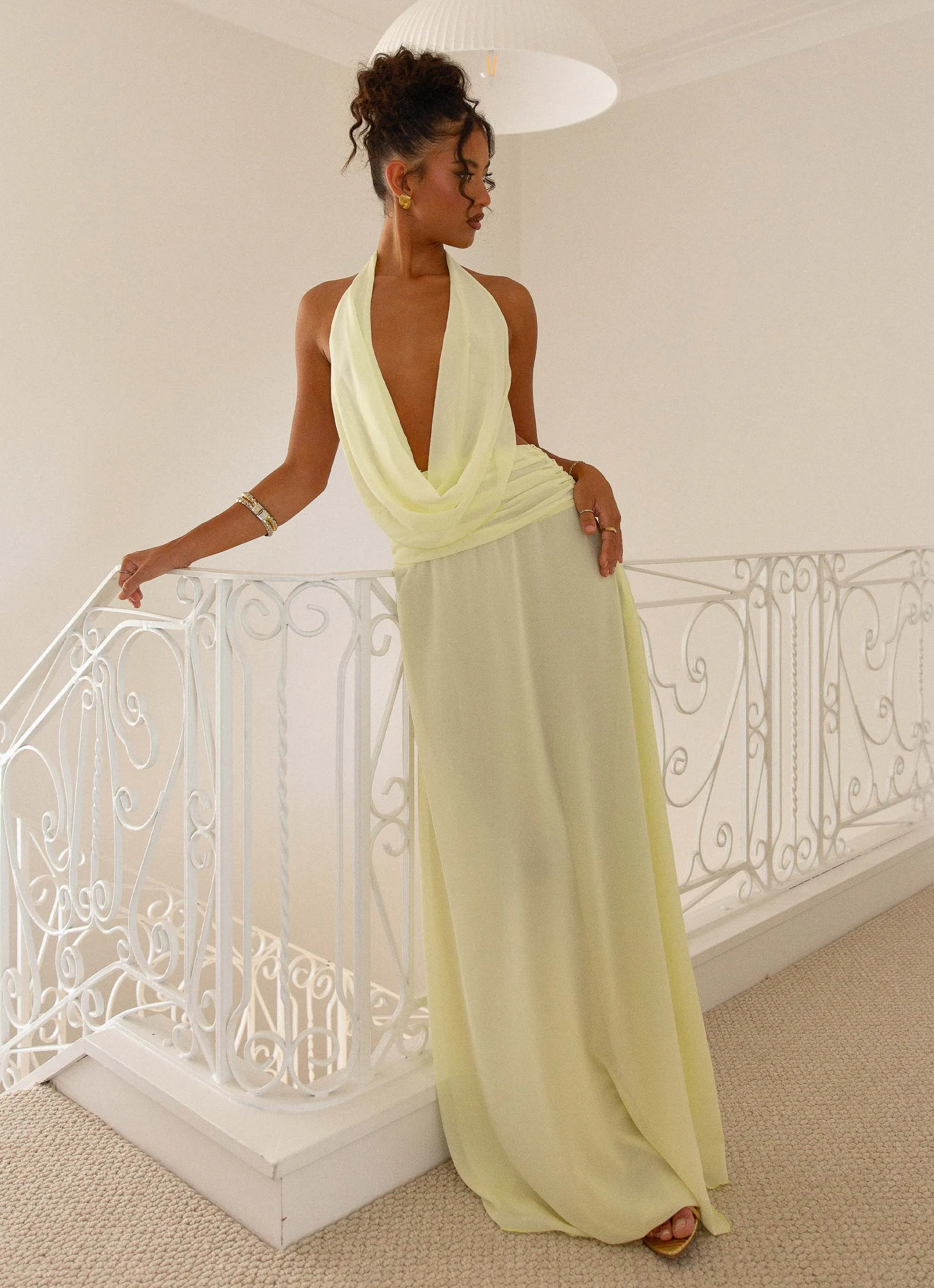 Elysia Chiffon Maxi Dress - Lemon Effortless Elegance Chic and Cozy