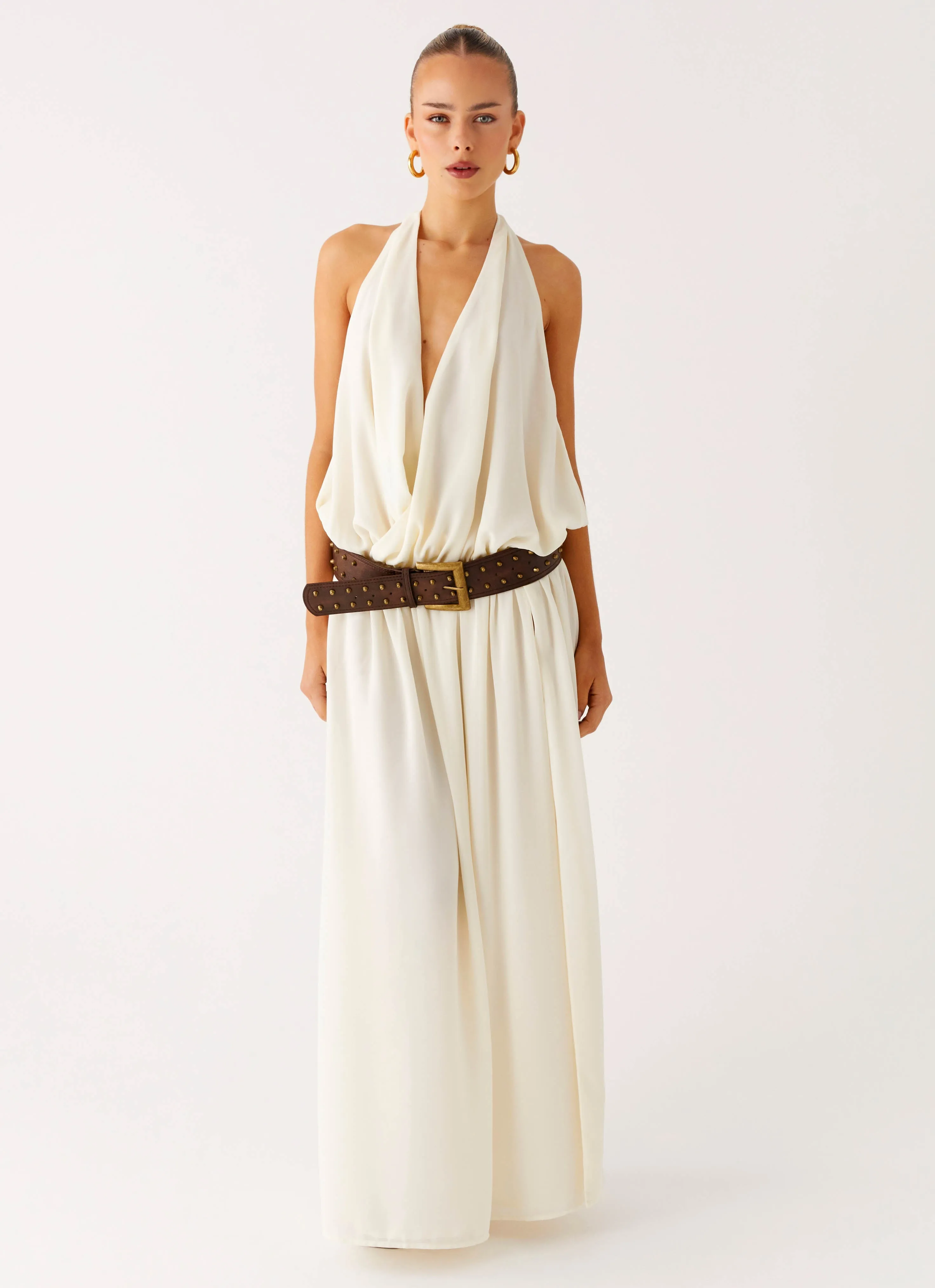 Elegant Layers Narlah Halter Maxi Dress - Ivory