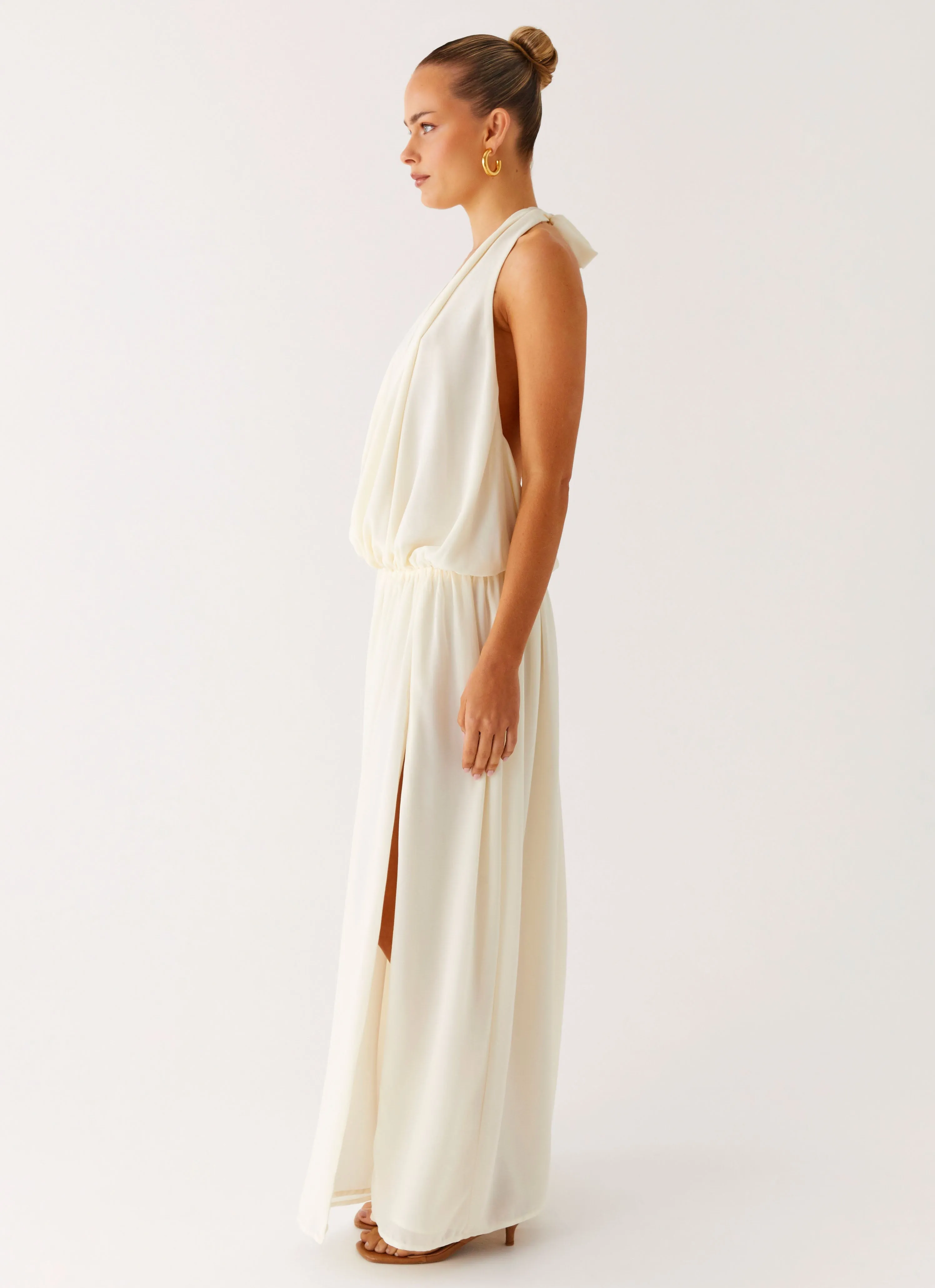 Calm Aesthetic Narlah Halter Maxi Dress - Ivory