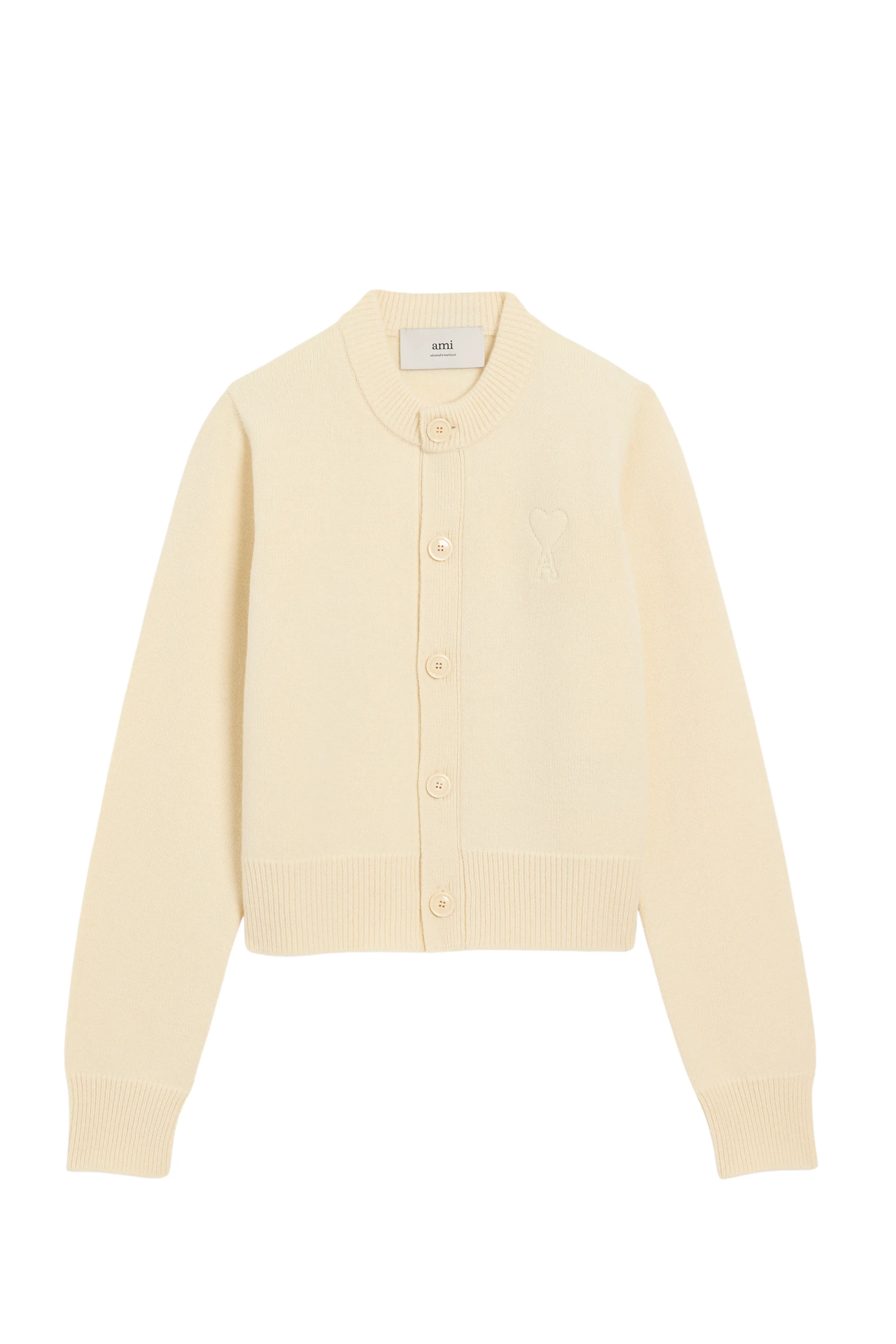 Embossed Ami De Coeur Crewneck Cardigan Compact Knit Structure Season Ready