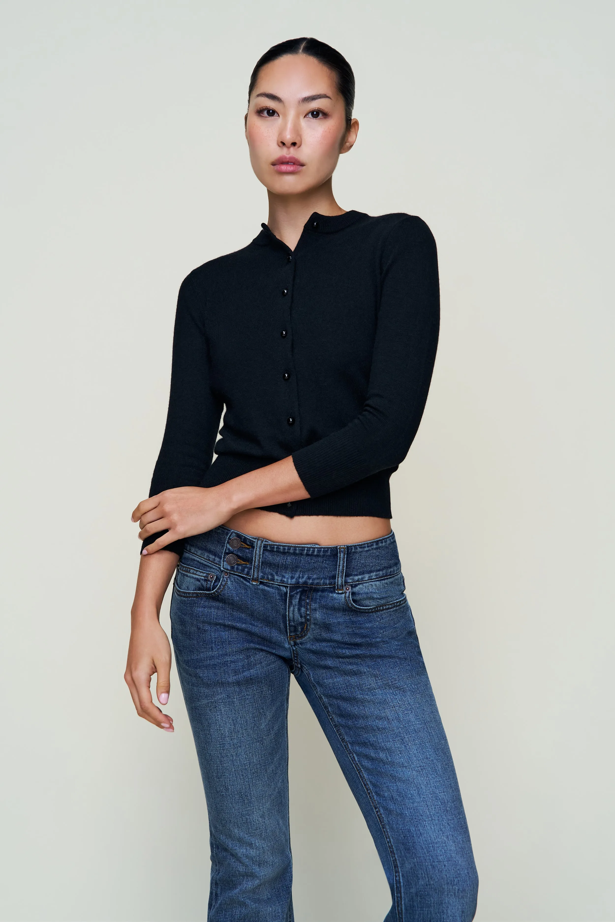 Ribbed Hem Detail Flexible Rib Trimming Emelie Wool Cardigan