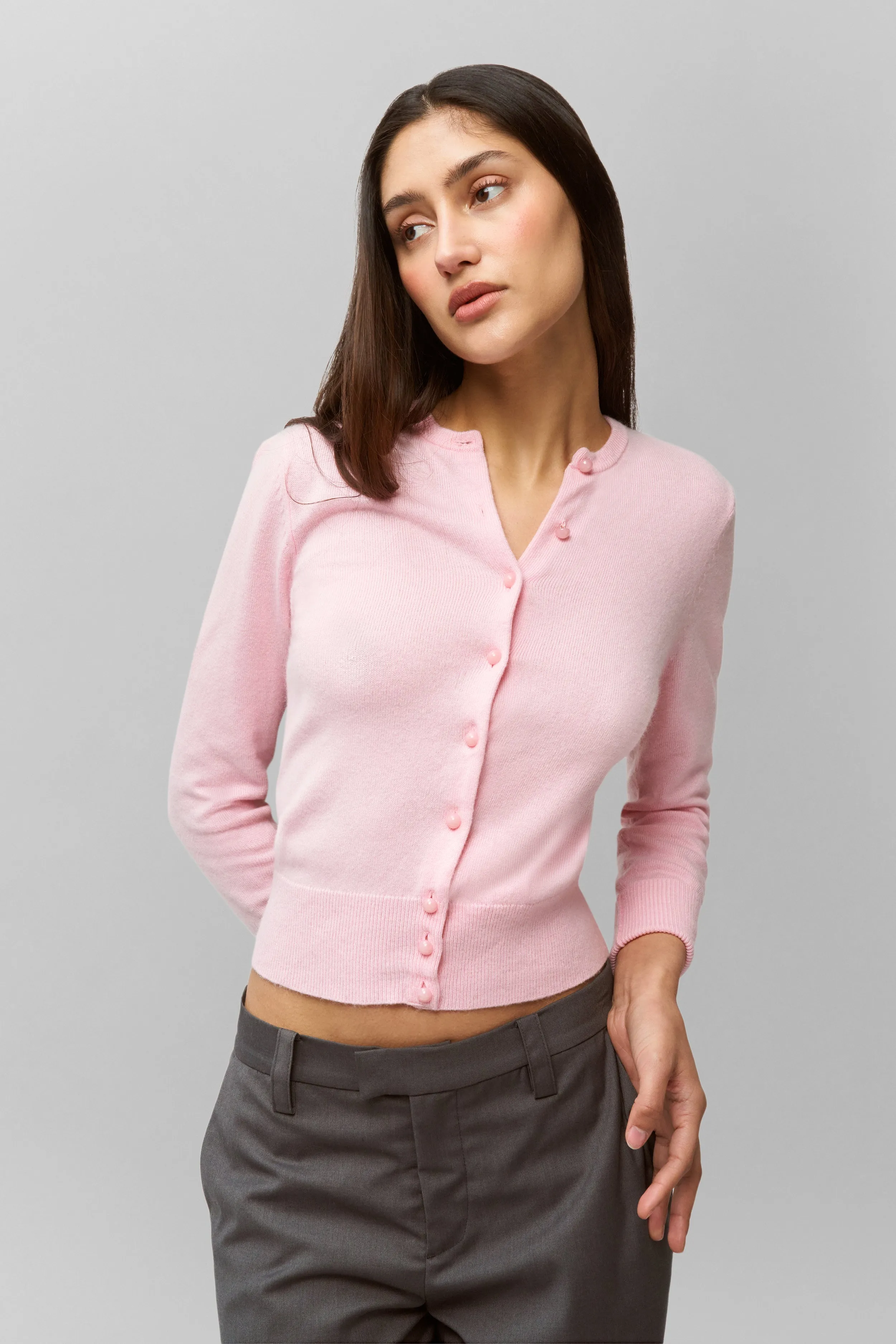 Emelie Wool Cardigan Crew Neckline Breathable Comfort
