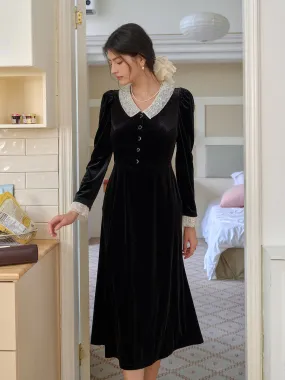 Calm Flow Polite Color Emely V-Neck Velvet Lace Dress