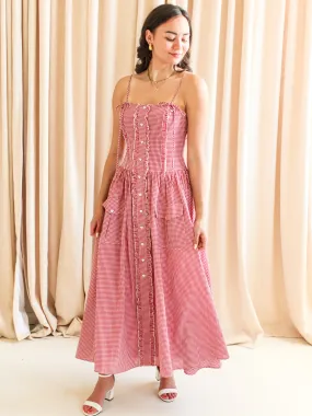 Airy Drape effortless grace Emery Gingham Midi Dress - Red