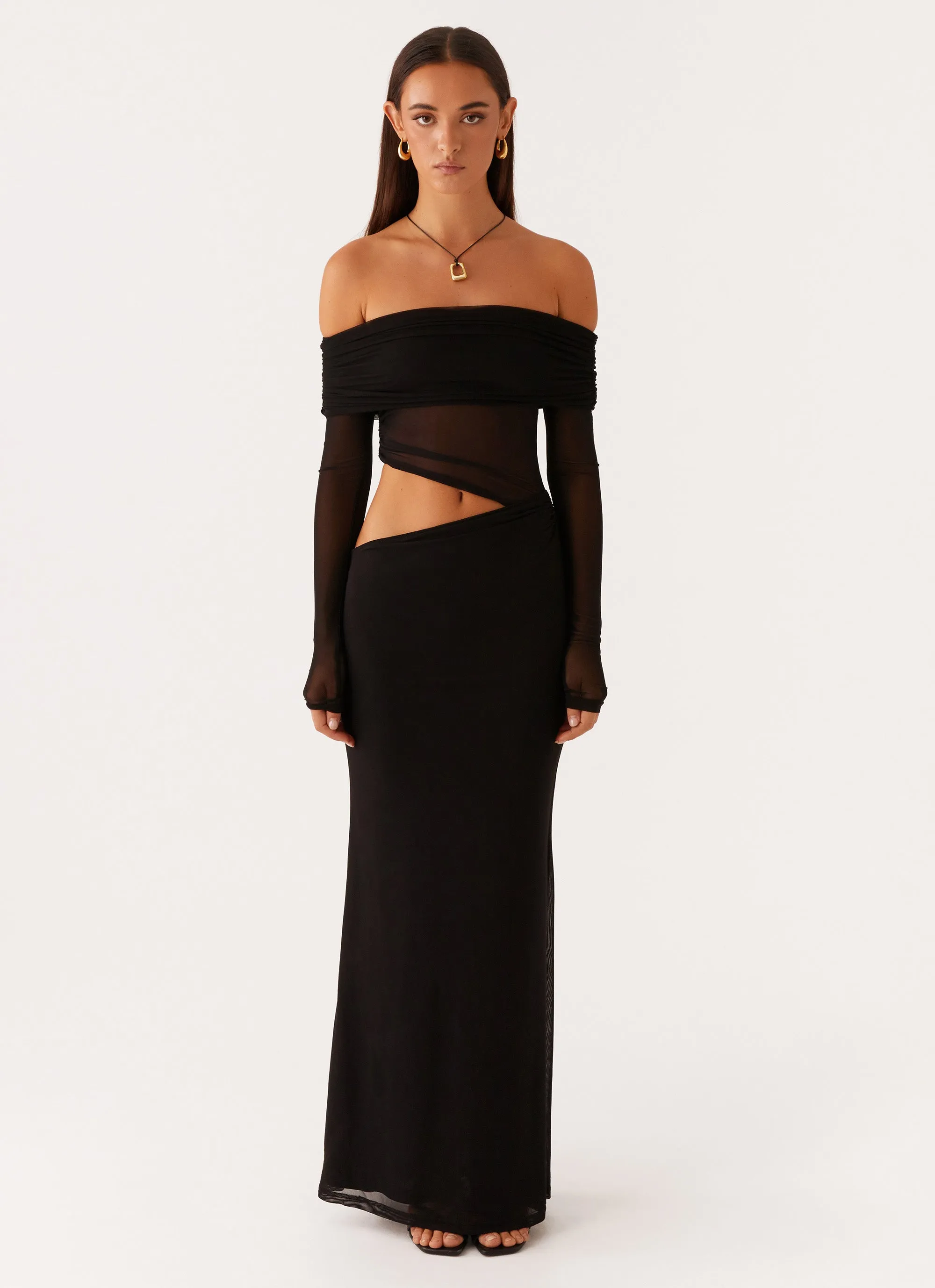 Satin Glow Emery Maxi Dress - Black