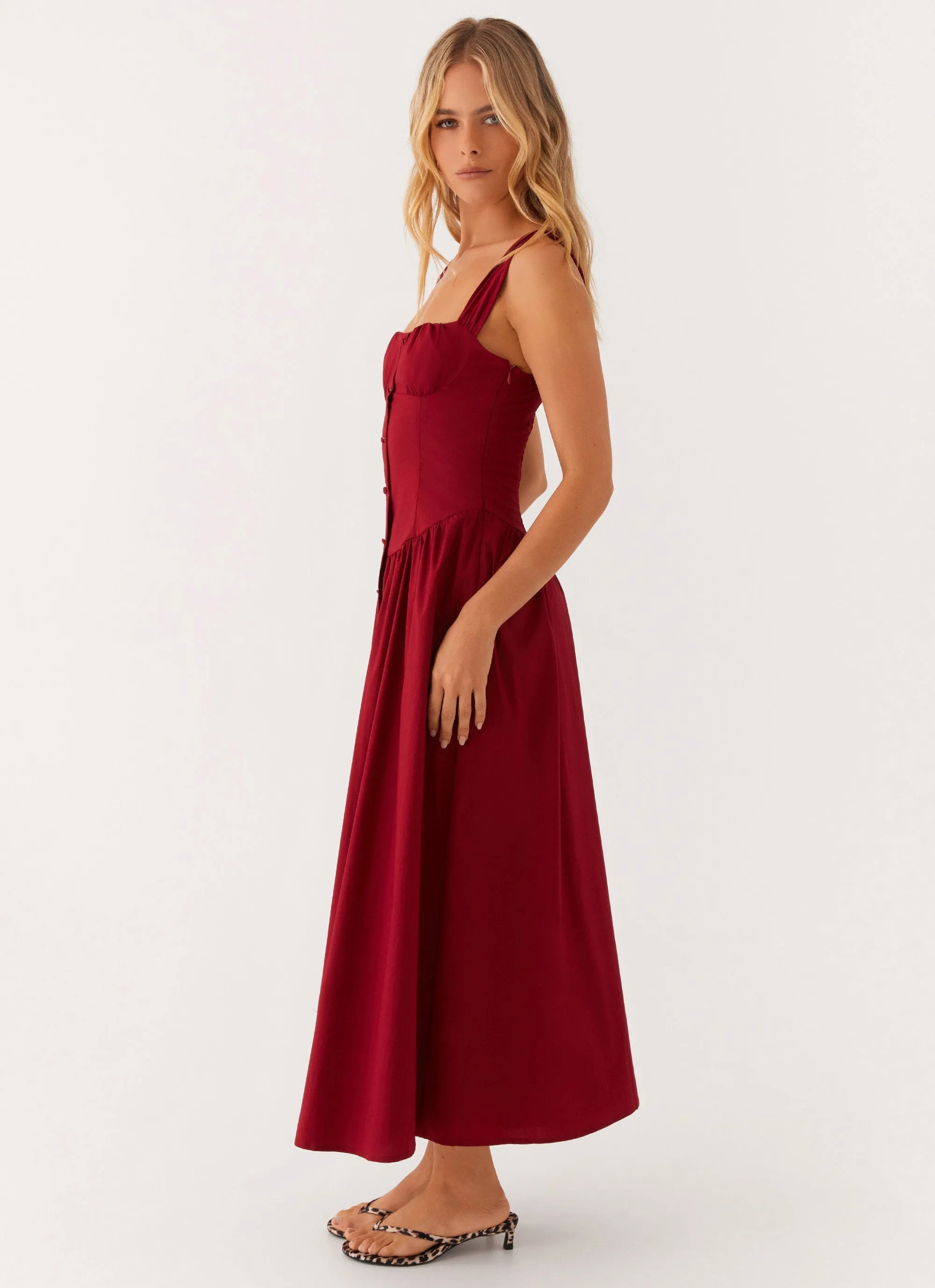 Emmalina Midi Dress - Deep Red Calm Outfit