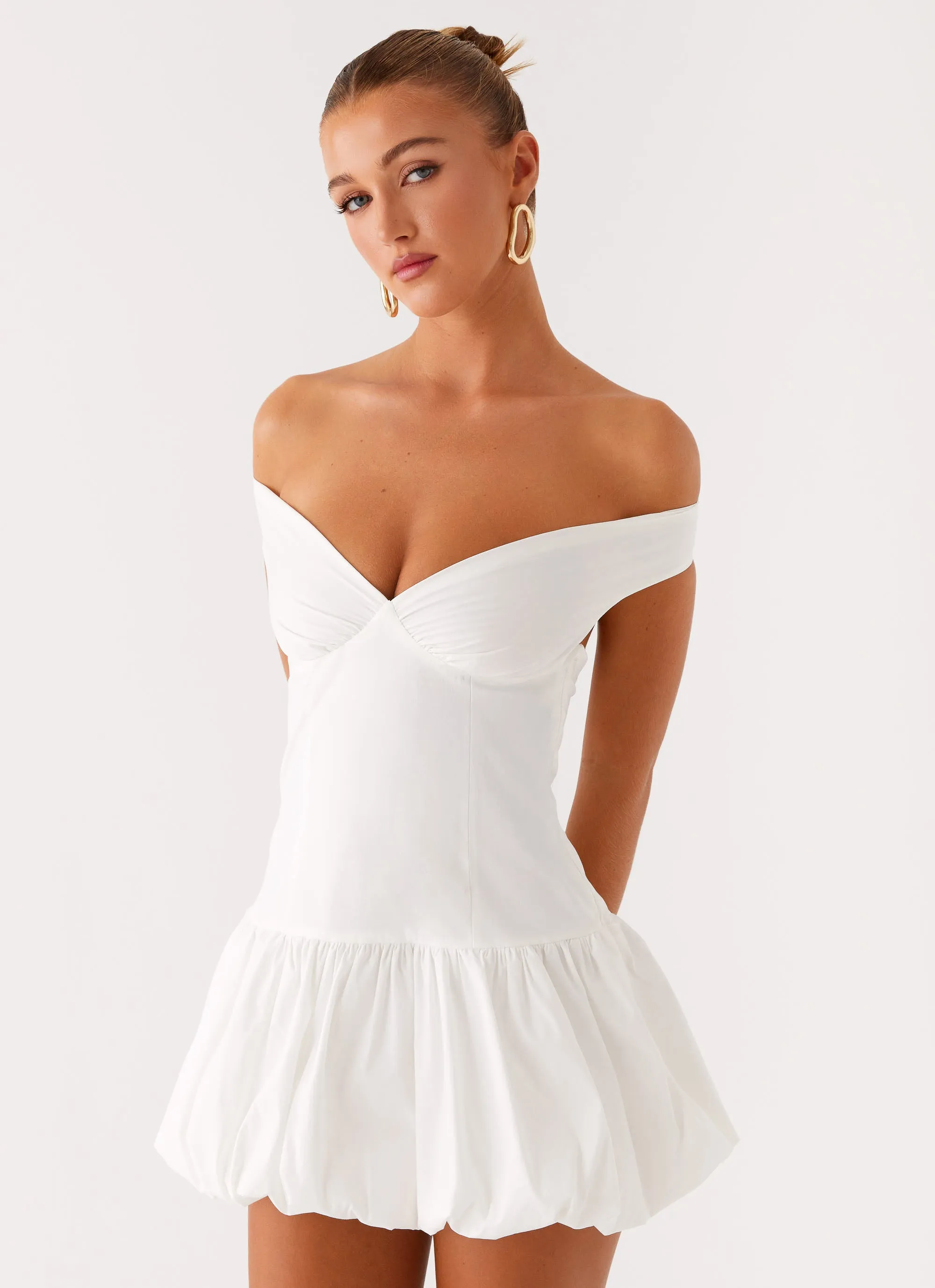 Endless Romance Off Shoulder Mini Dress - White Breezy Fit