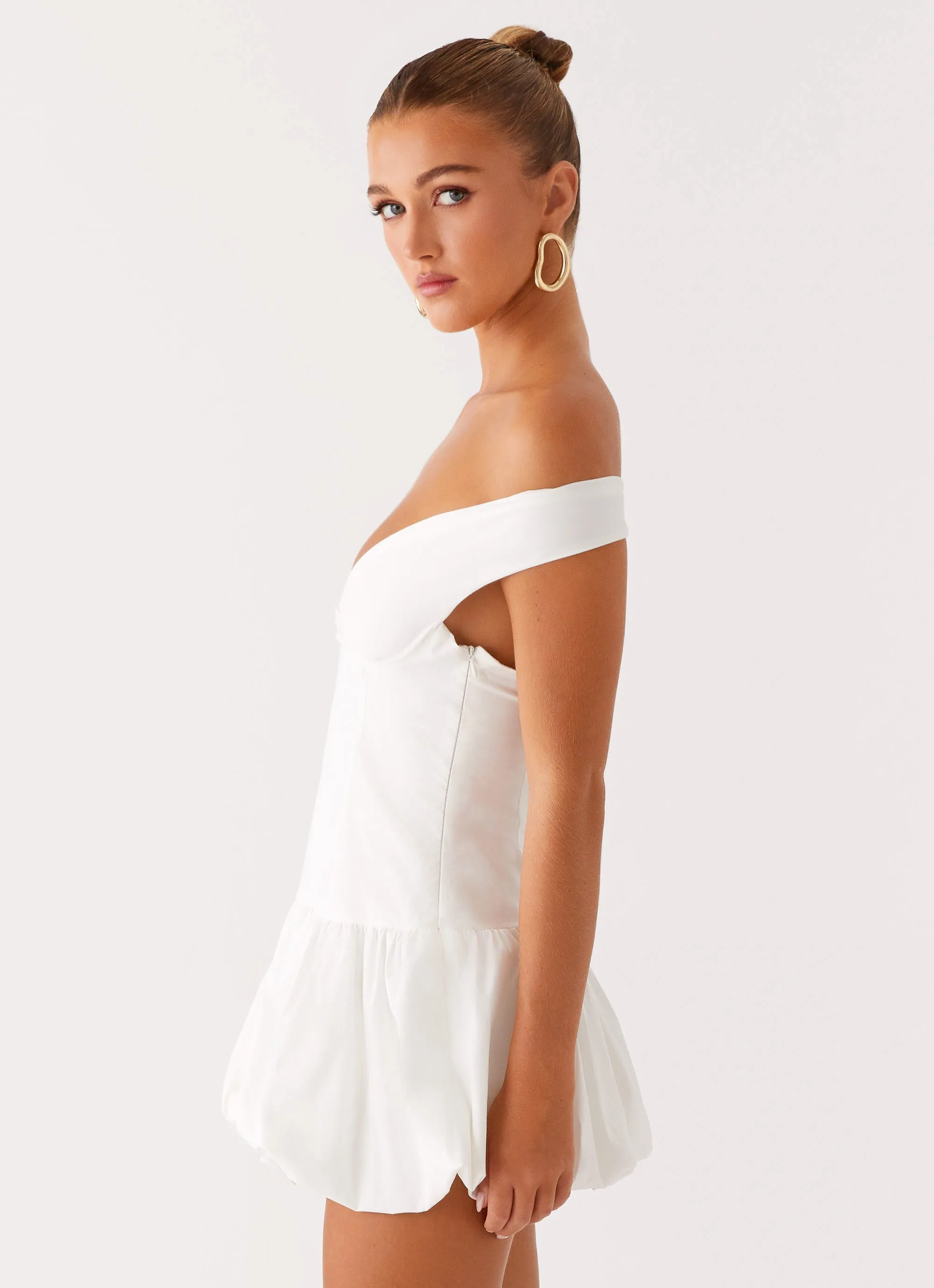 Boutique Exclusive Endless Romance Off Shoulder Mini Dress - White
