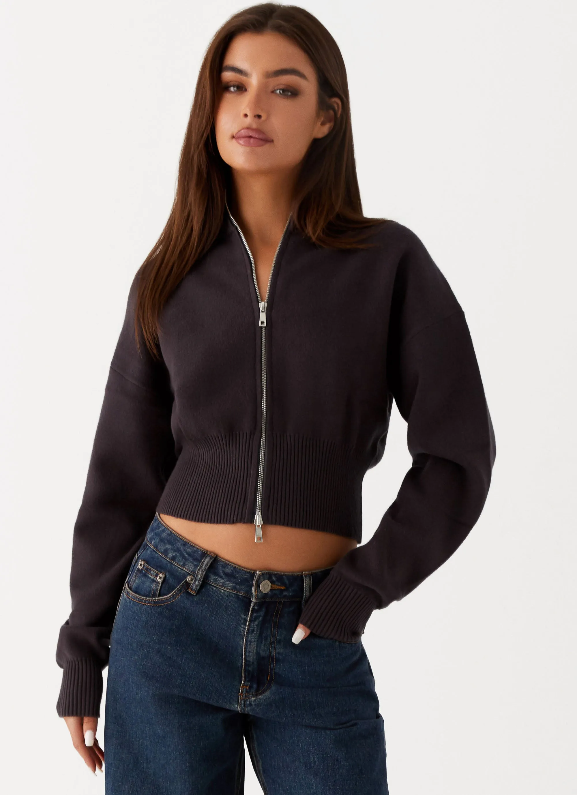 Travel Functional Wear Episode High Neck Cardigan - Charcoal