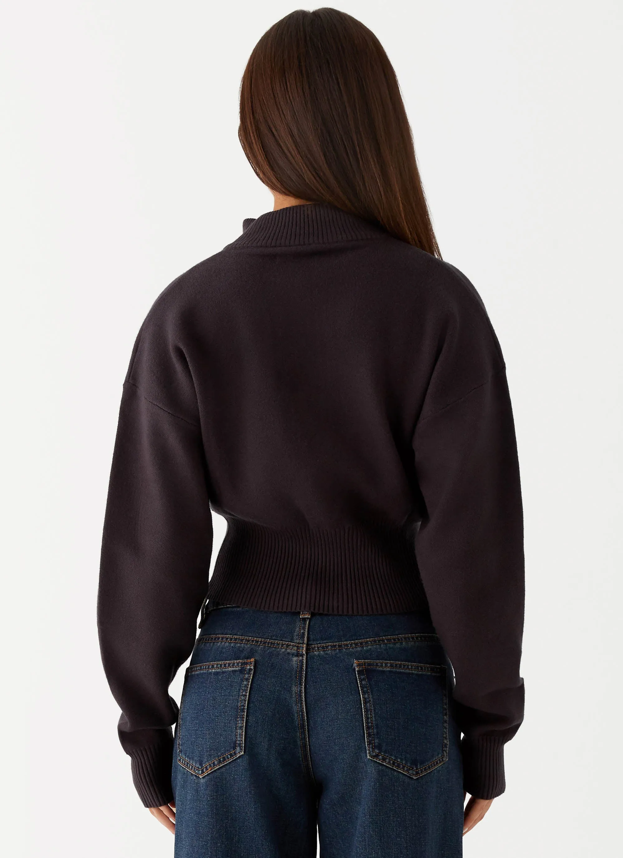 Rugged Daily Style Episode High Neck Cardigan - Charcoal