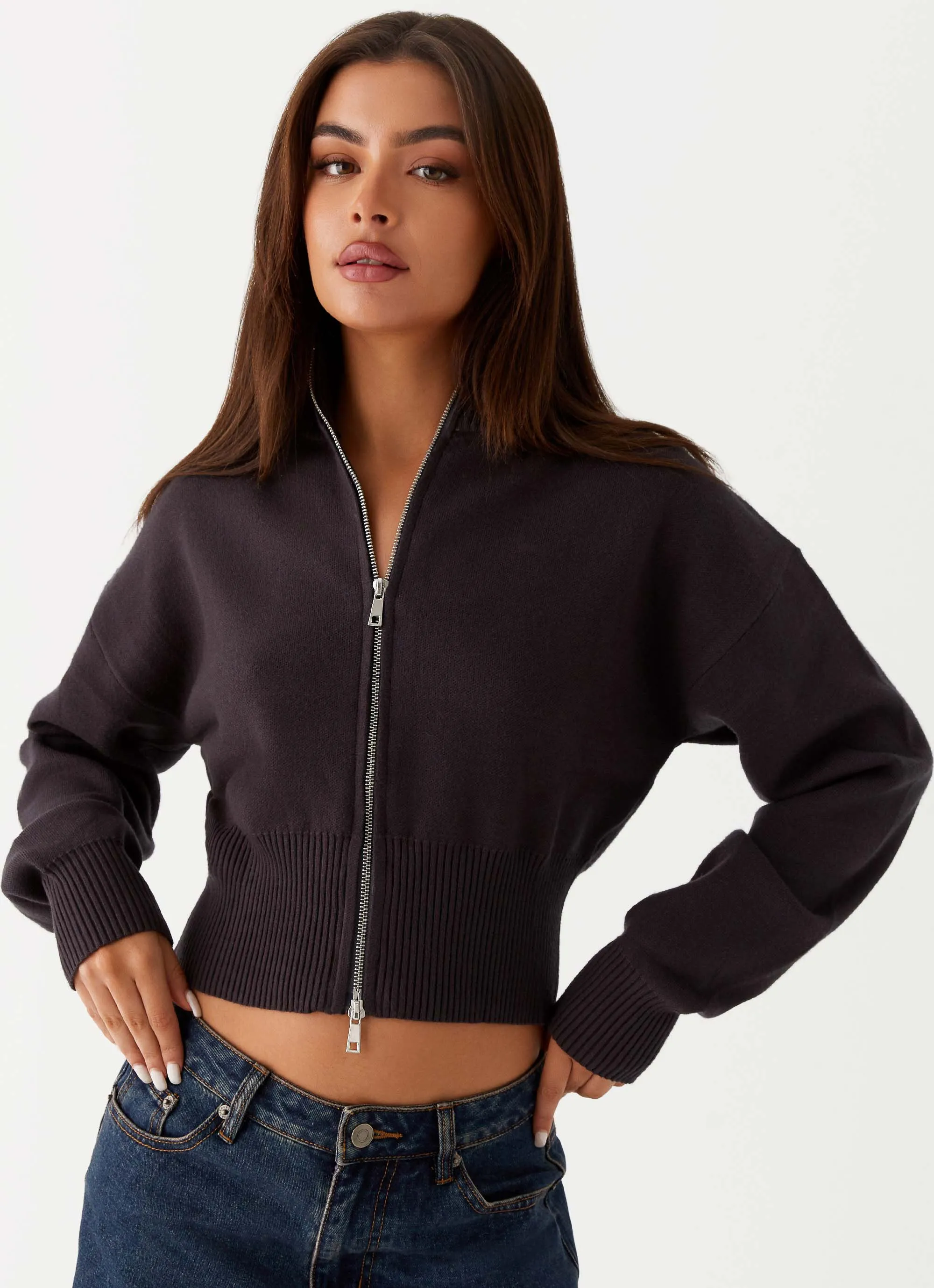 Episode High Neck Cardigan - Charcoal New Cut