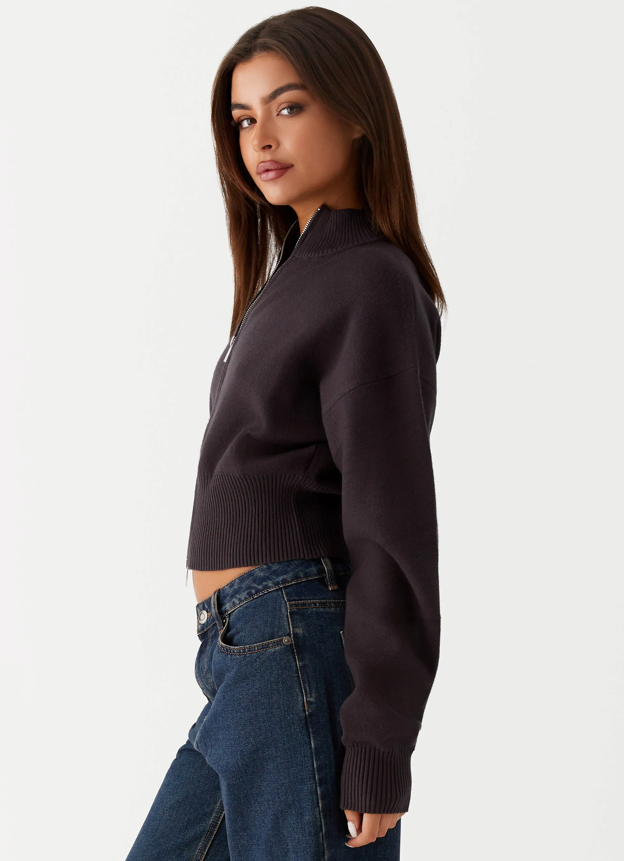 Episode High Neck Cardigan - Charcoal Removable Hood