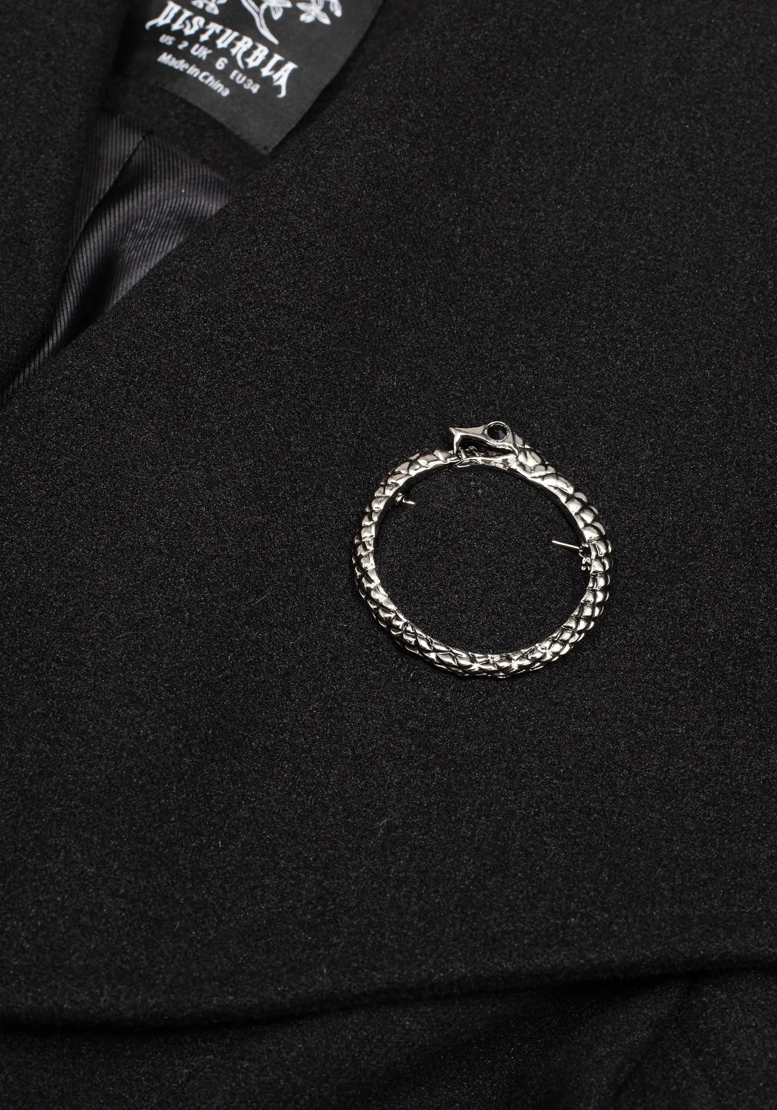 Abyss Tie Waist Double Breasted Coat With Snake Brooch - Black Versatile Layering Plaid Design