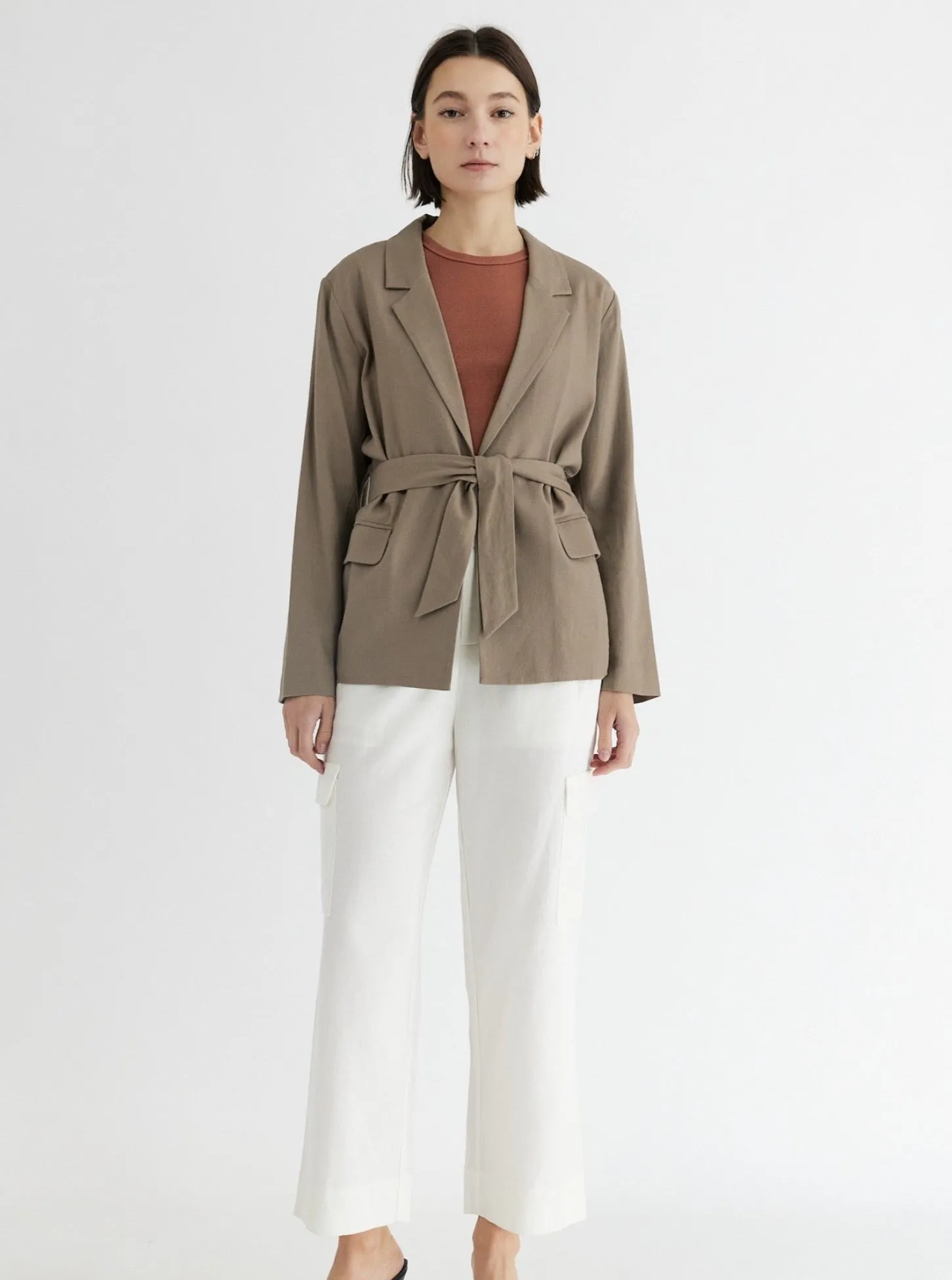 Olena Jacket Taupe Reinforced Shoulder Padding City Layer Style