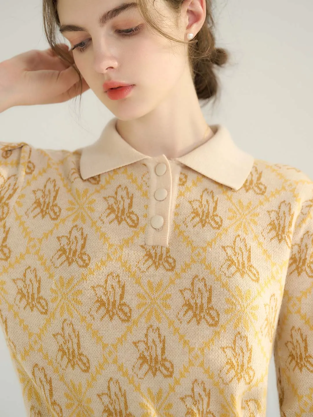 WrinkleFree Finish Marisol POLO Small Square Neck Puff Sleeve Knit Sweater