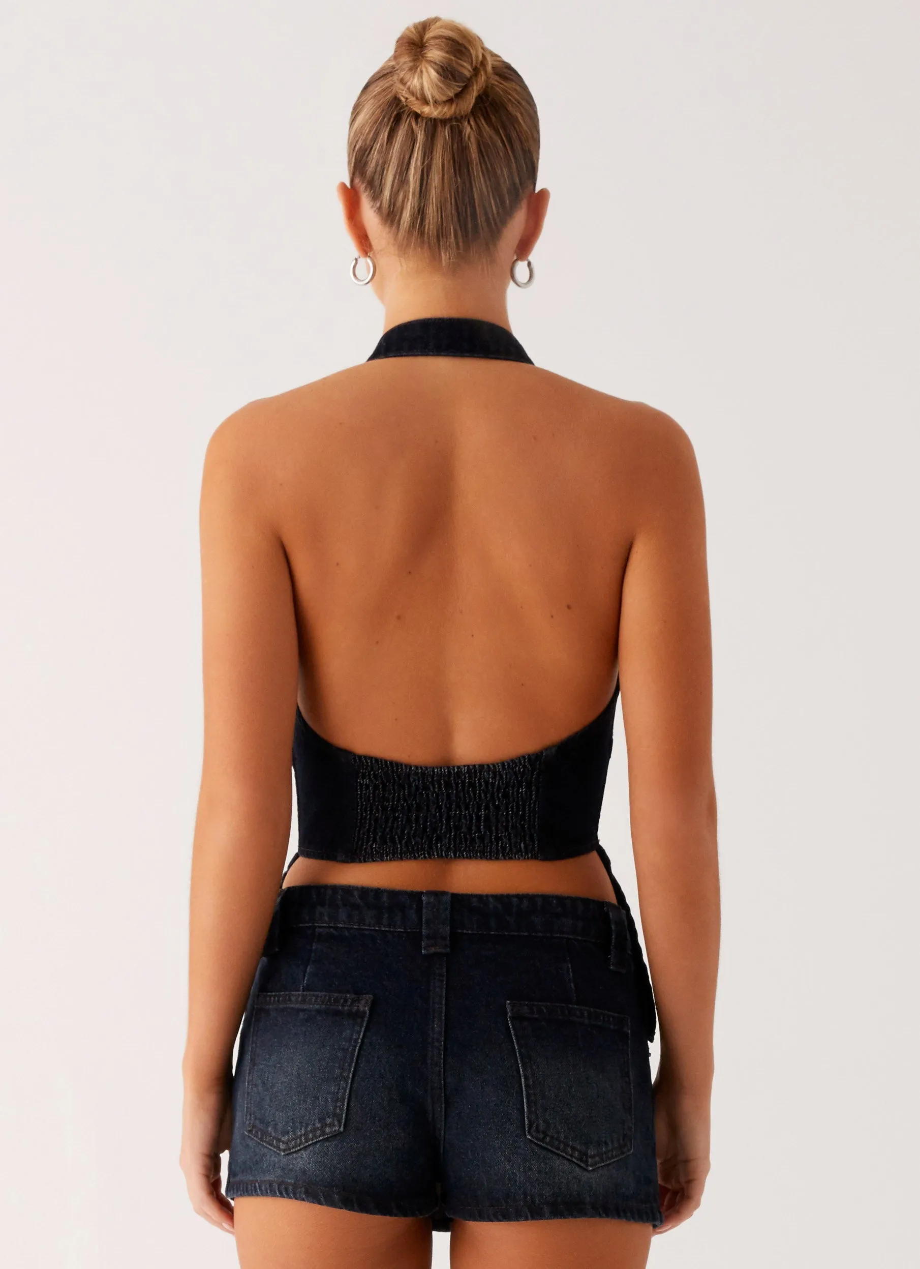 Esma Halter Top - Washed Dark Blue Thermal Regulation Technology