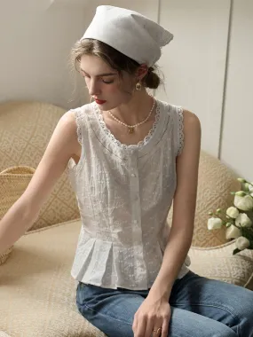 Tapered Cut Esme Lace Paneled Crewneck Embroidered Tank Top