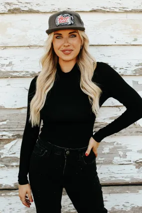 Snag Resistant Fabric Essential Turtleneck Long Sleeve Bodysuit - Black