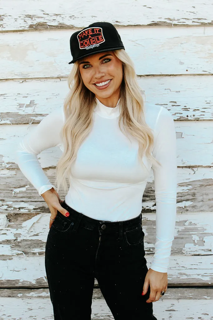 Essential Turtleneck Long Sleeve Bodysuit - White MultiLayer Stitching HighStretchElastic