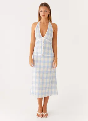 Esther Midi Skirt - Blue Check Seersucker Neat Fit