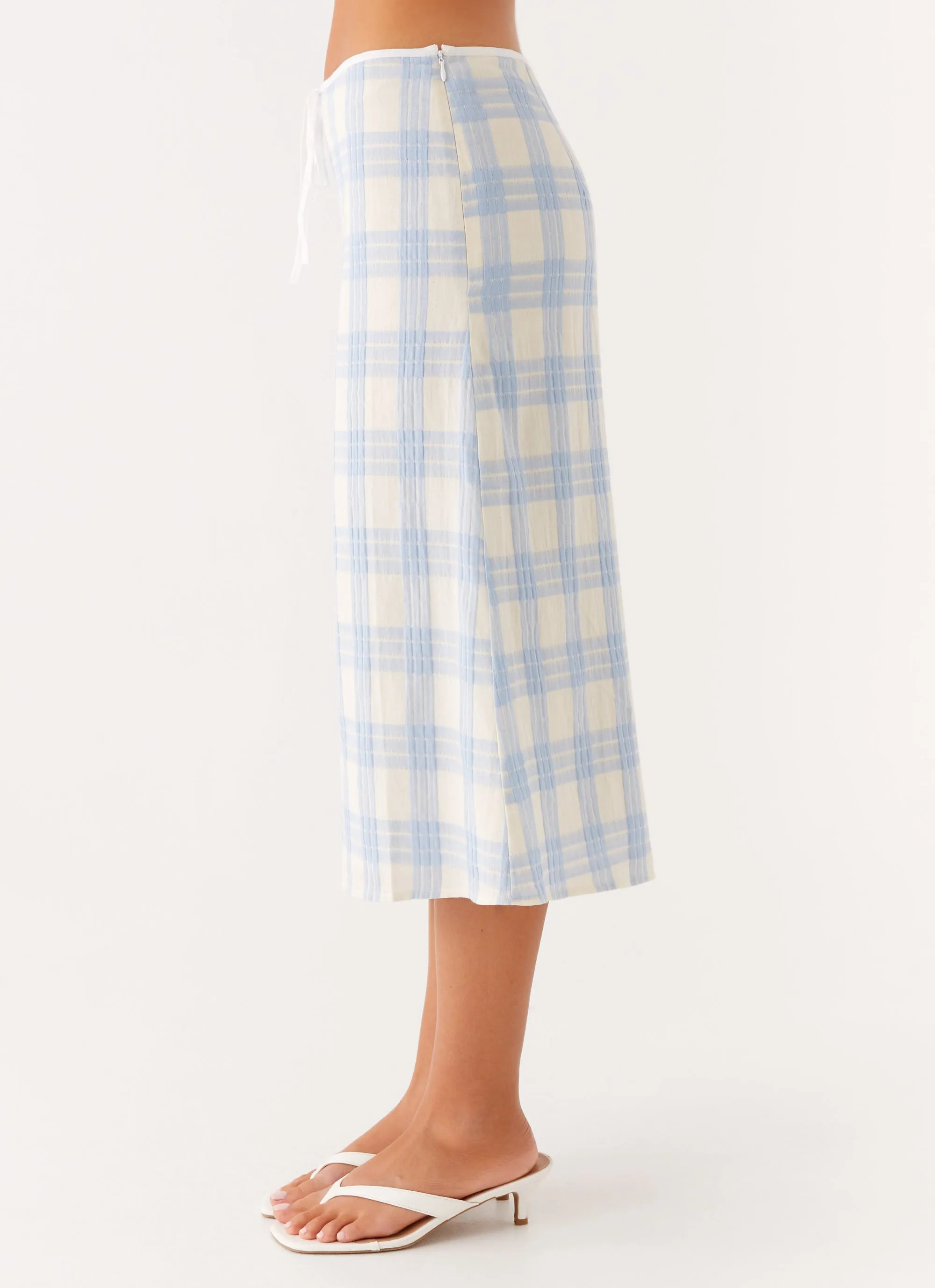 Weekend Ready Esther Midi Skirt - Blue Check Seersucker