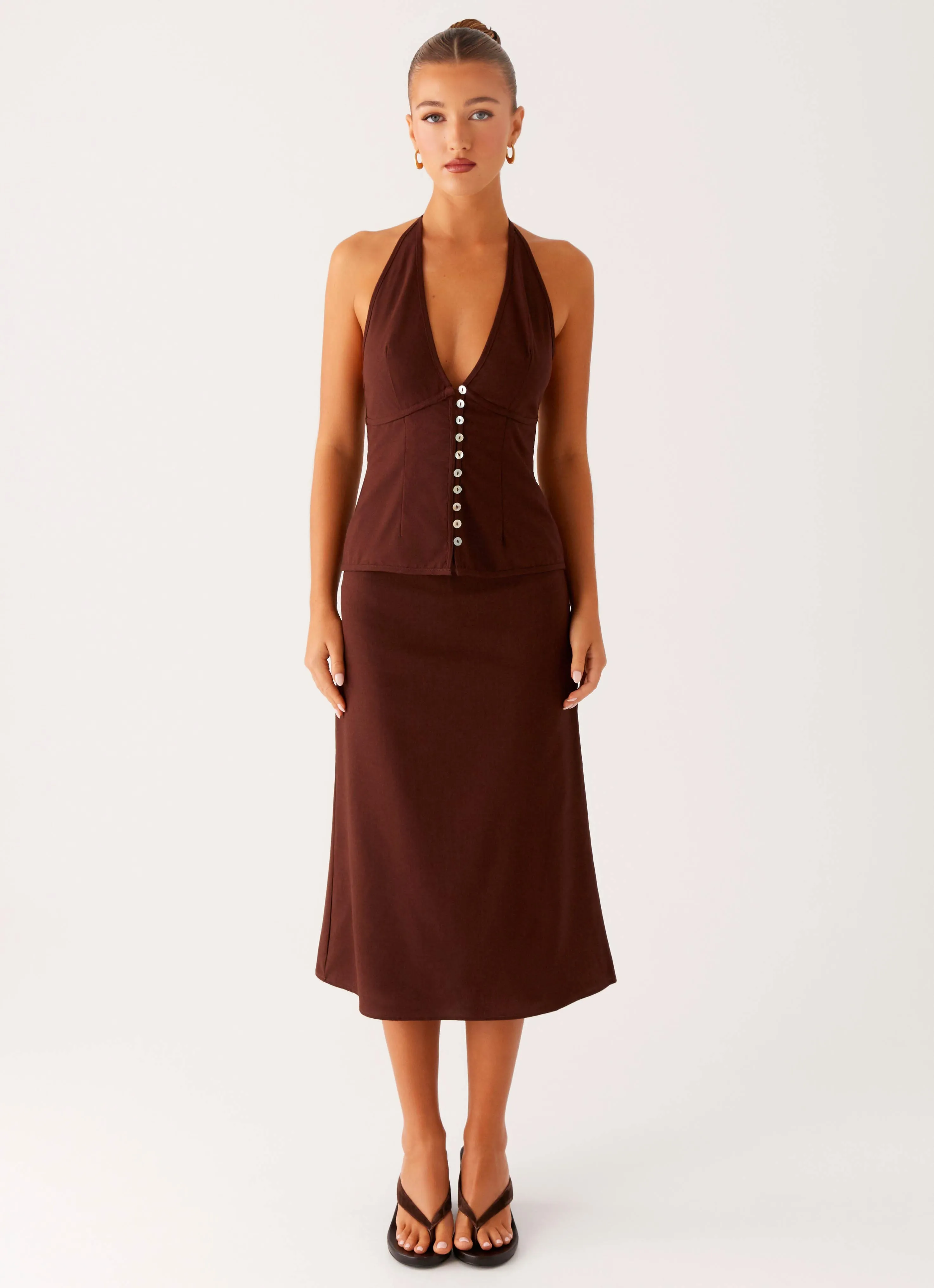 Esther Midi Skirt - Chocolate Office Appropriate Minimal Style