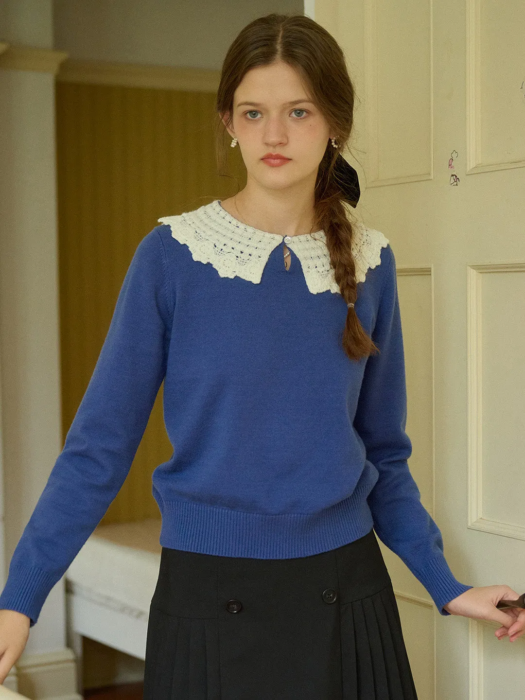 ButterSoftTexture ??Final Sale??Winnie Round Neck Blue Sweater
