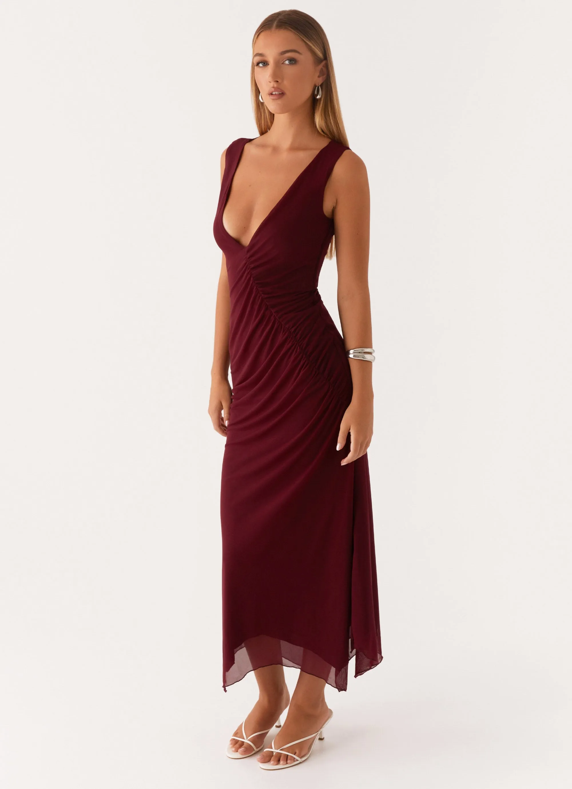 Murphy Maxi Dress - Deep Maroon monochrome Matte Fabric