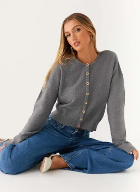Etty Knit Cardigan - Dark Grey Flexible Zipper Guards Sleek Style