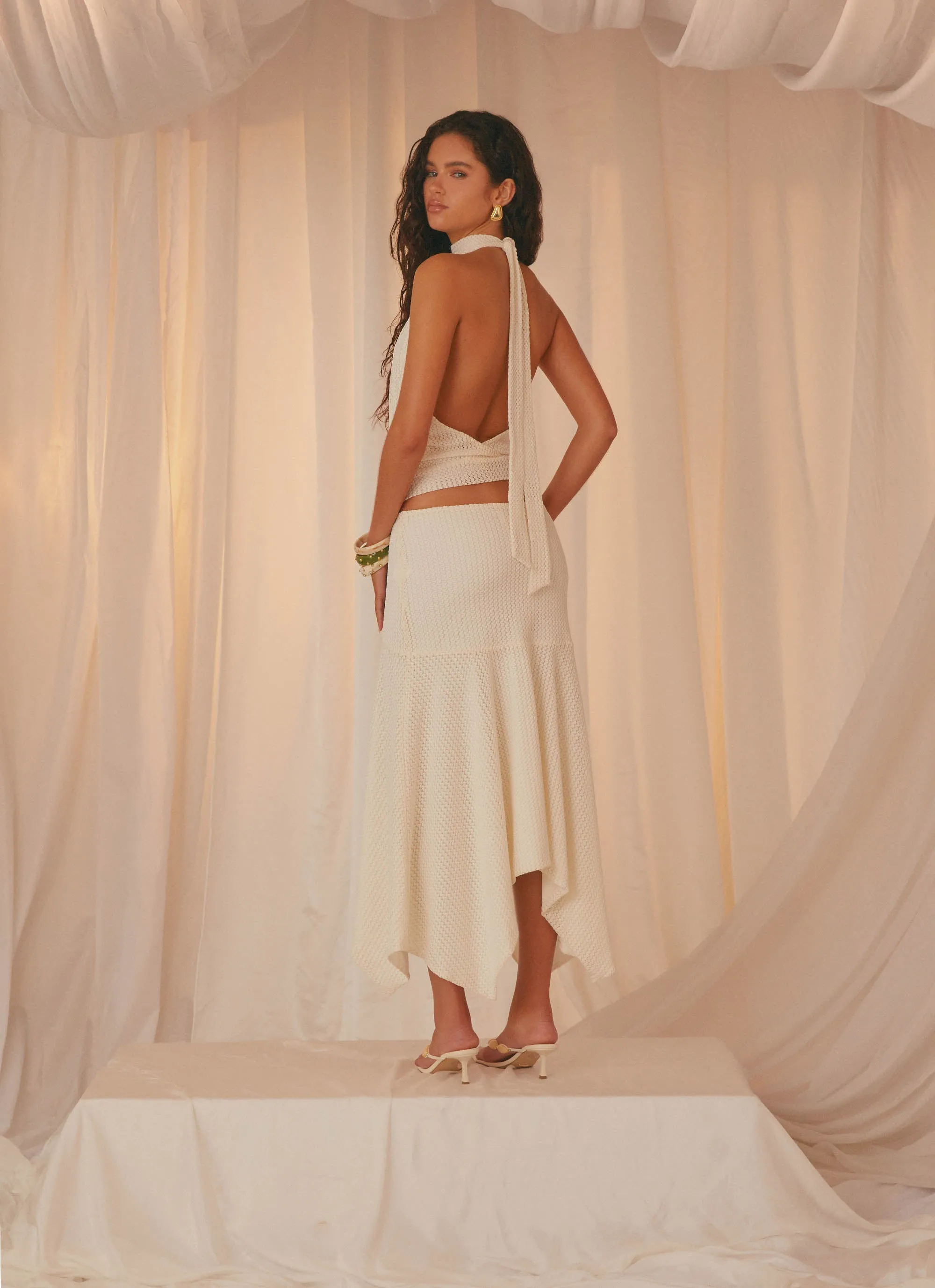 Evaden Low Rise Midi Skirt - Ivory Occasion Dressing Daily Favorite