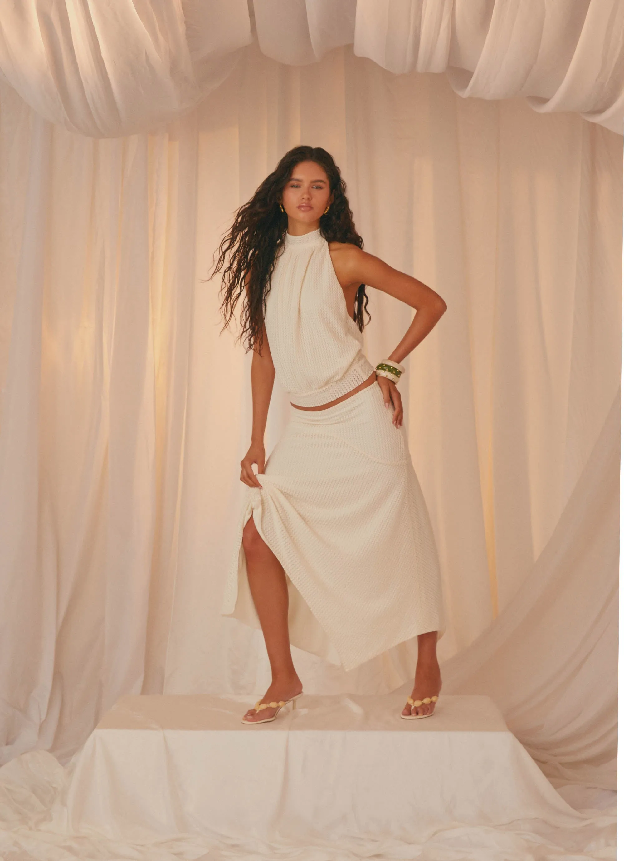 Oversized style Water Repellent Evaden Low Rise Midi Skirt - Ivory