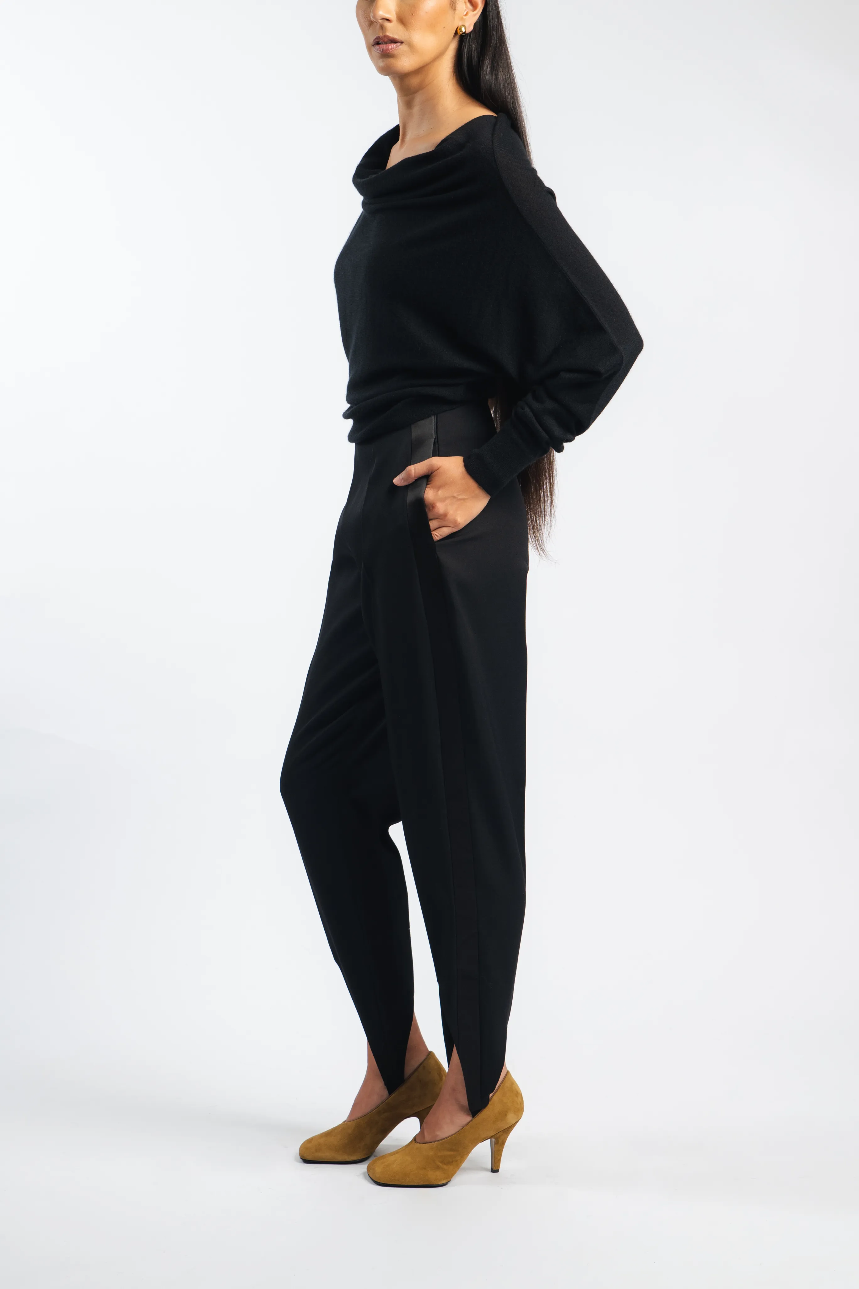 Light Reflective Trims FourWay Stretch Fabric Cowlneck Sweater