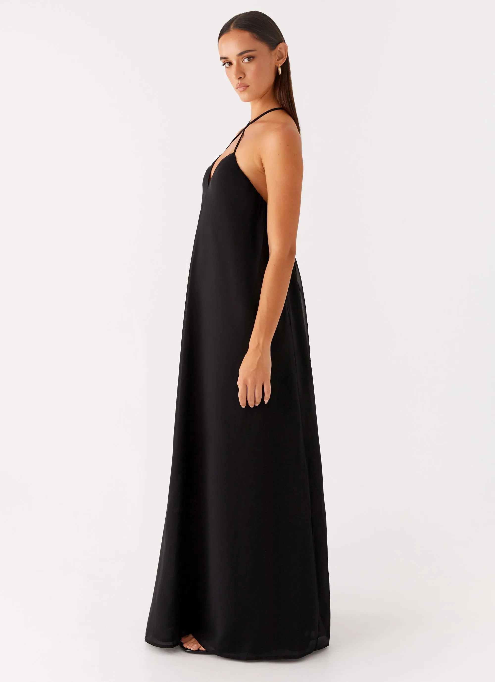 Flutter-Sleeve Balanced Shape Saba Maxi Dress - Black