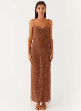All weather Empire-Waist Zuella Beaded Maxi Dress - Chocolate